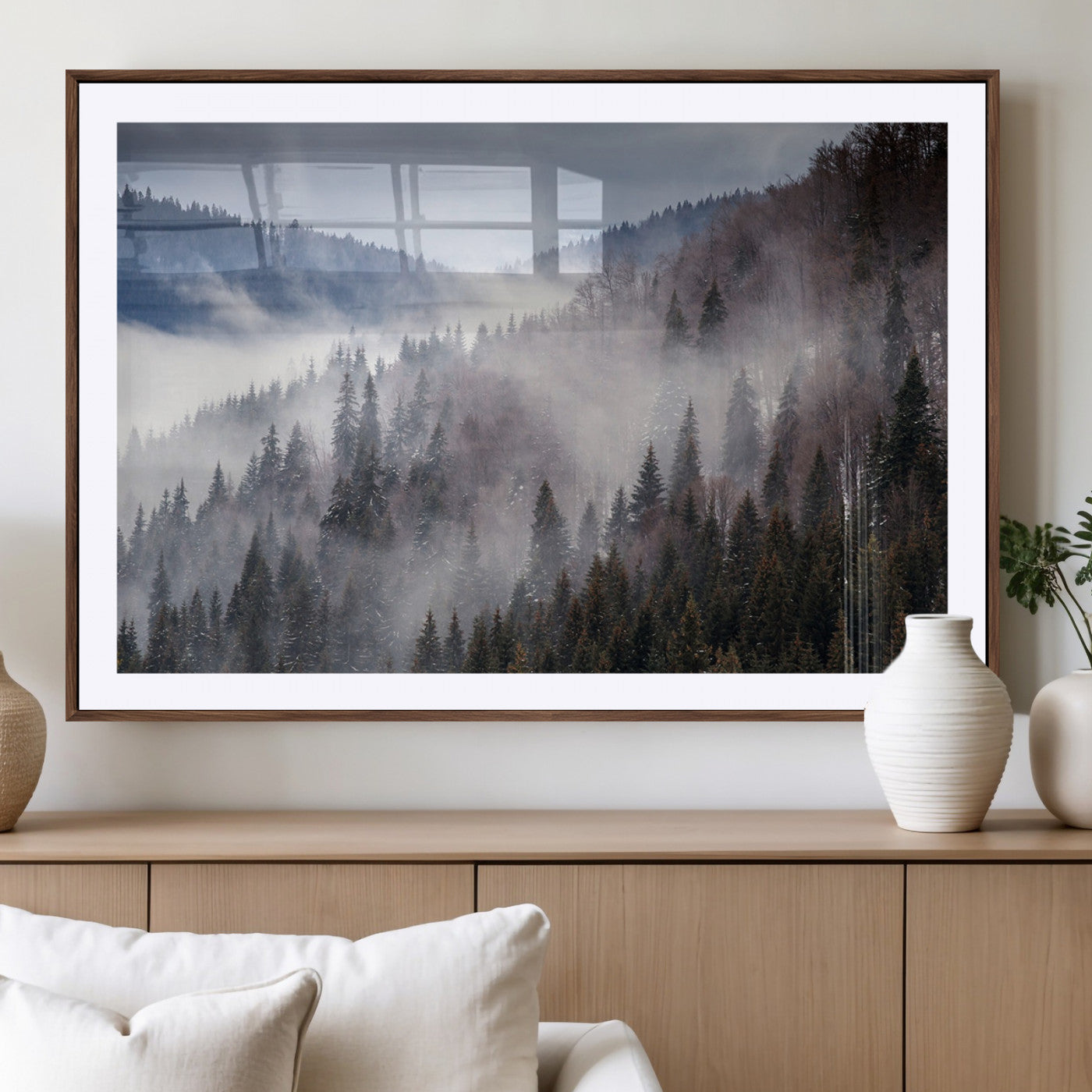 MGC-FP-36x24 - Beautiful Rising Fog in Winter Mountain Landscape - Framed Rising Fog in Winter Mountain Canvas