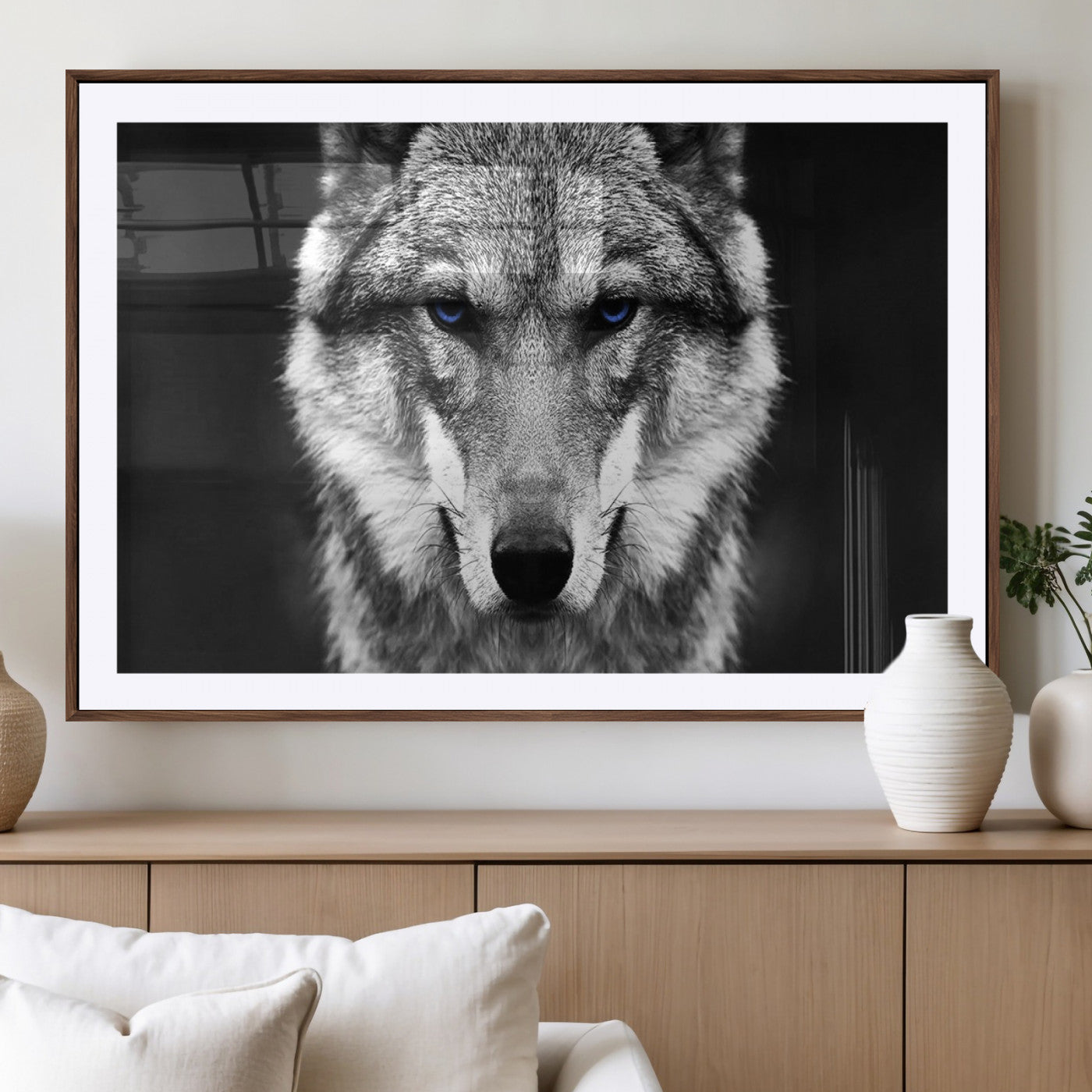 MGC-FP-36x24 - Black and White Wild Wolf Wall Art Canvas Print