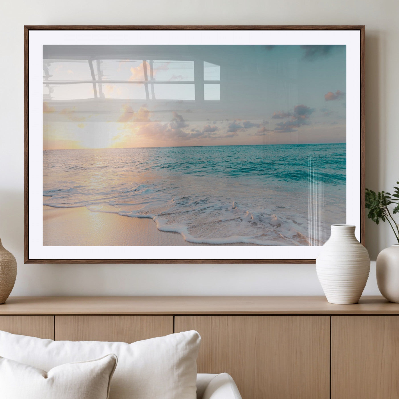 MGC-FP-36x24 - Tranquil Ocean Beach Sunset Canvas Wall Art | 3-Panel Coastal Decor