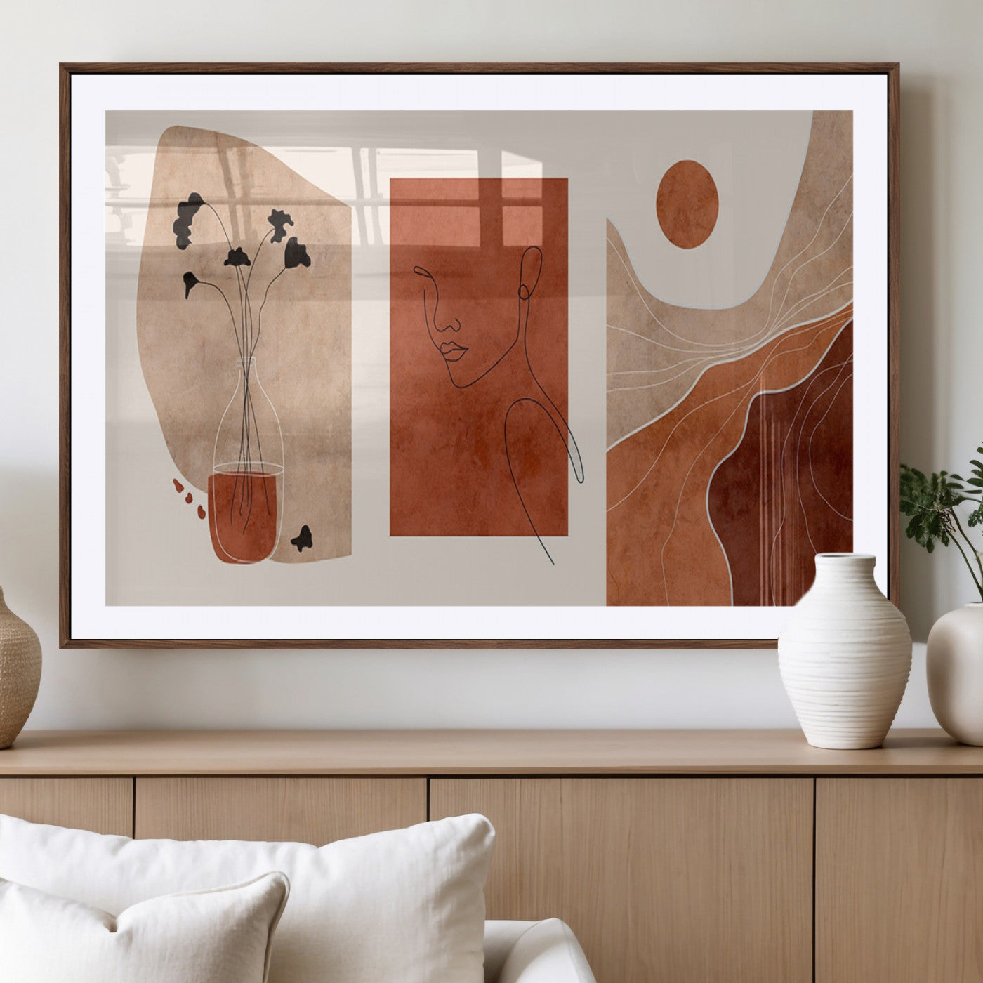 MGC-FP-36x24 - Boho Sunset Mountain Canvas Print, Modern Boho Sunset Mountain Landscape Triptych – Giclée Canvas
