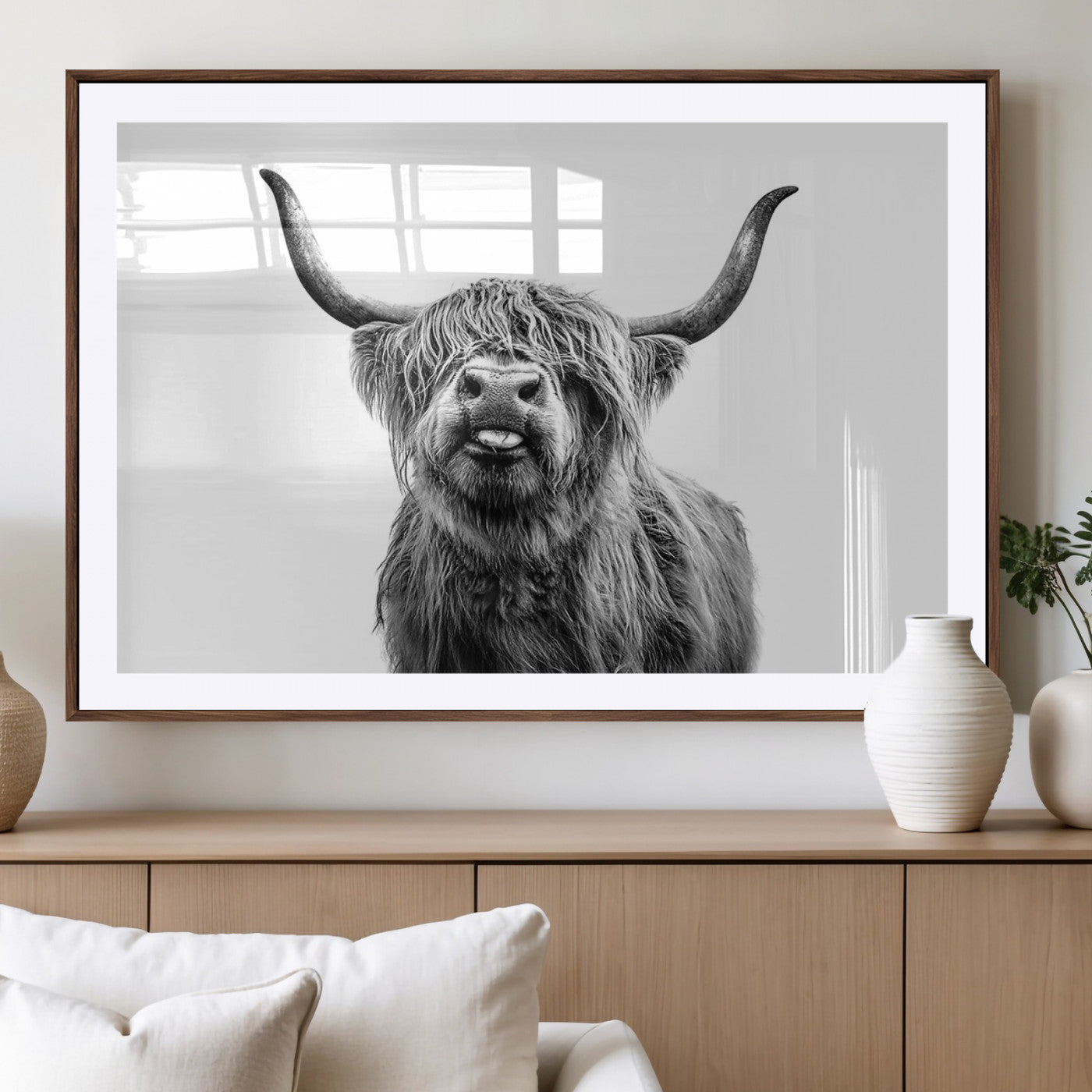 MGC-FP-36x24 - Fanny Scottish Highland Cow Cattle Art Print Farmhouse Wall Art Canvas Print