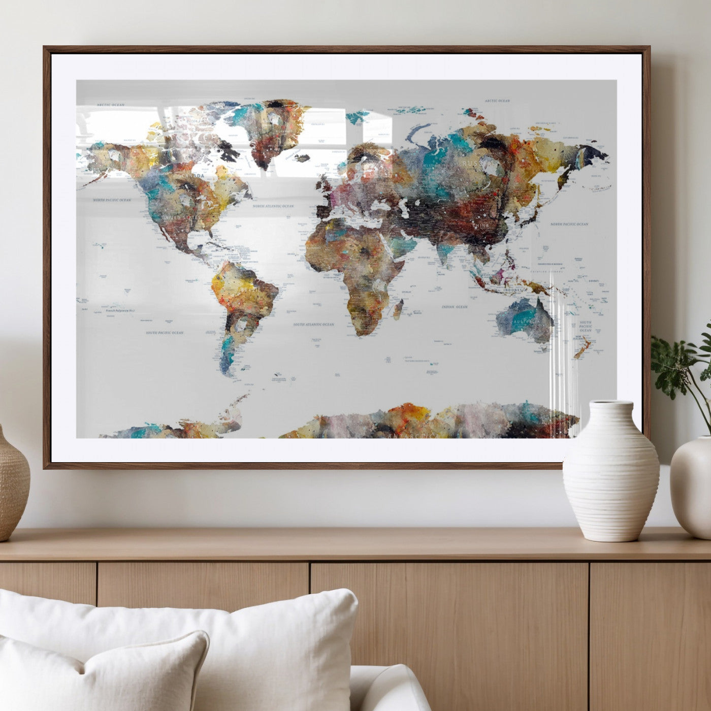 MGC-FP-36x24 - Push Pin World Map Canvas Print – Framed Wall Art for Couples to Track Their Travels – Anniversary
