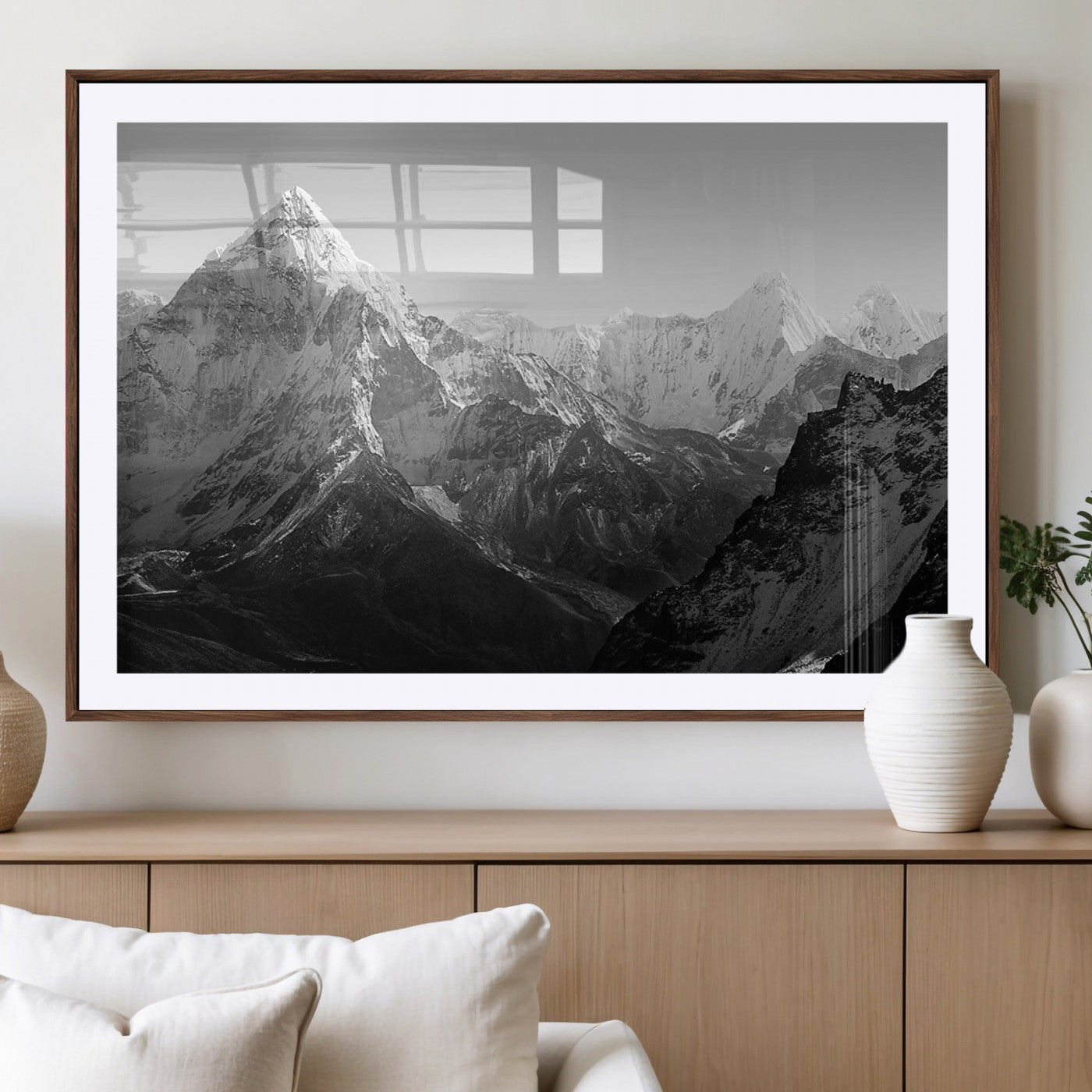 MGC-FP-36x24 - Everest Himalaya Mountain Peaks Black & White Triptych Canvas Art – Mountain Wall Decor, Everest
