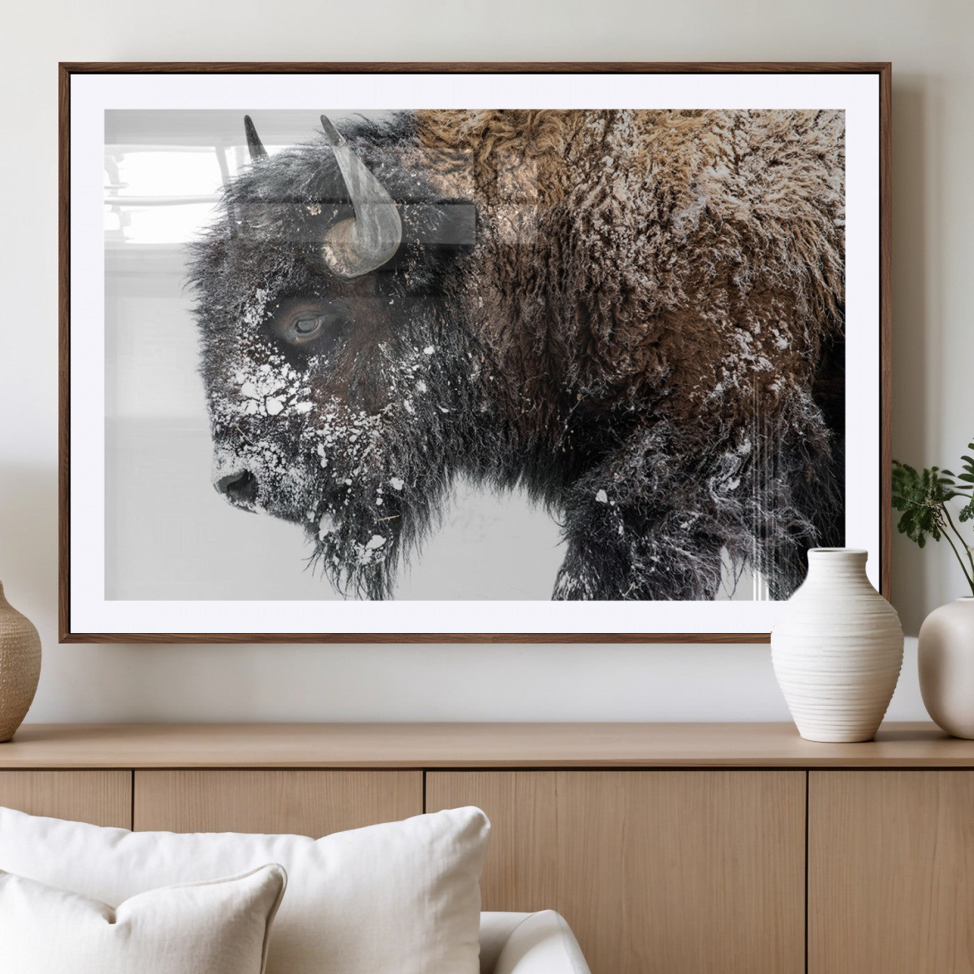MGC-FP-36x24 - American Bison Wall Art Print | Buffalo Canvas Wall Art |  Framed and Ready to Hang Bison Print for Living Room or Office