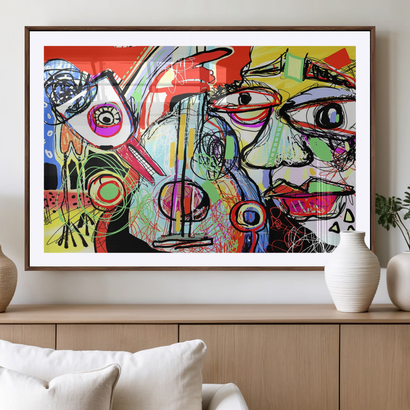 MGC-FP-36x24 - Picasso Style Art Abstract Canvas Wall Art Print , Colorful Abstract Artwork