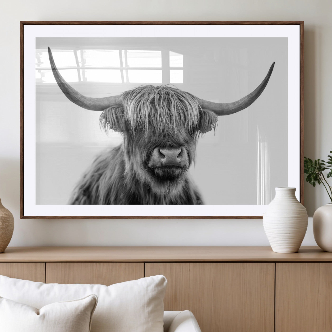 MGC-FP-36x24 - Scottish Highland Cow Cattle Art Print Wall Art Canvas Print for Farmhouse Decor, Framed Scottish