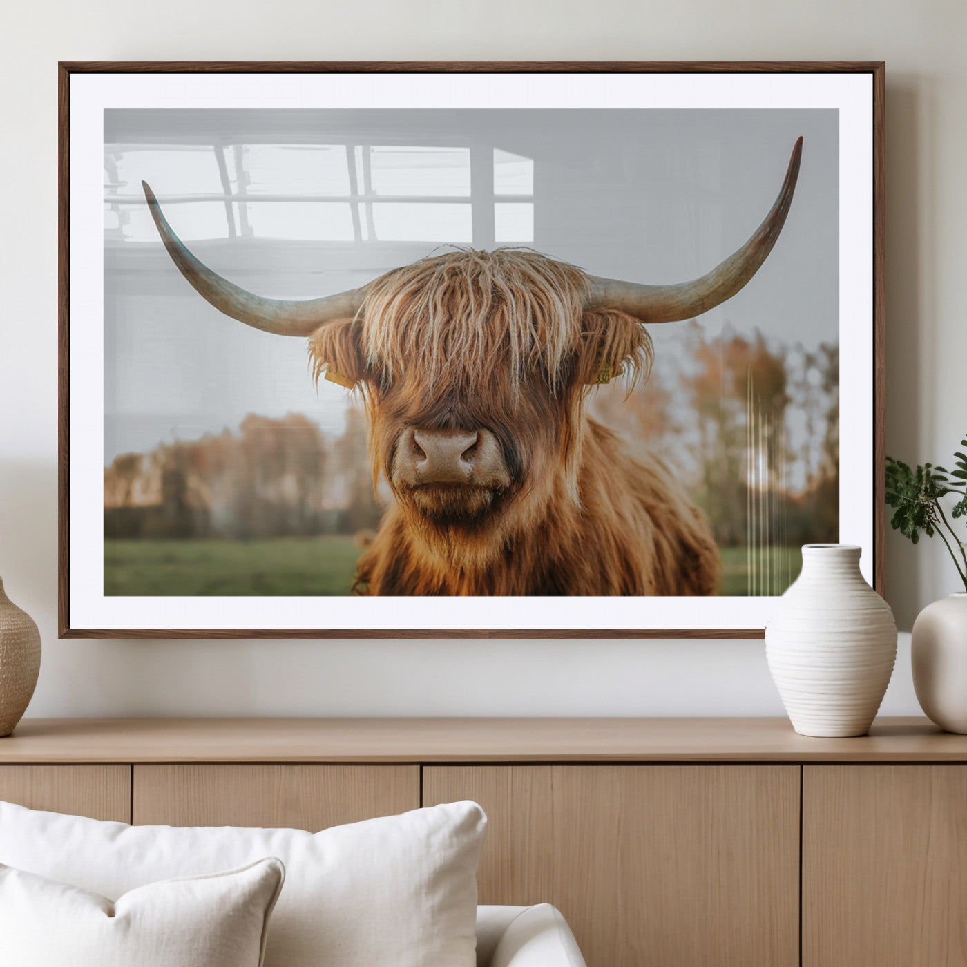 MGC-FP-36x24 - Highland Cow Animal Scottish Cattle Art Print Farmhouse Wall Art Canvas Print
