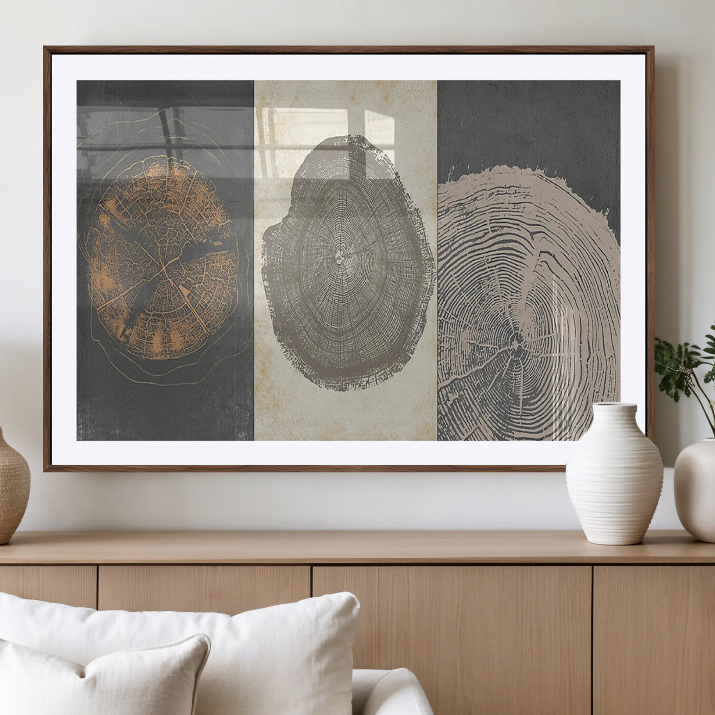 MGC-FP-36x24 - Boho Tree Ring Wall Art, Modern Minimalist Wood Grain Canvas, Tree Slice for Rustic Decor, Farmhouse