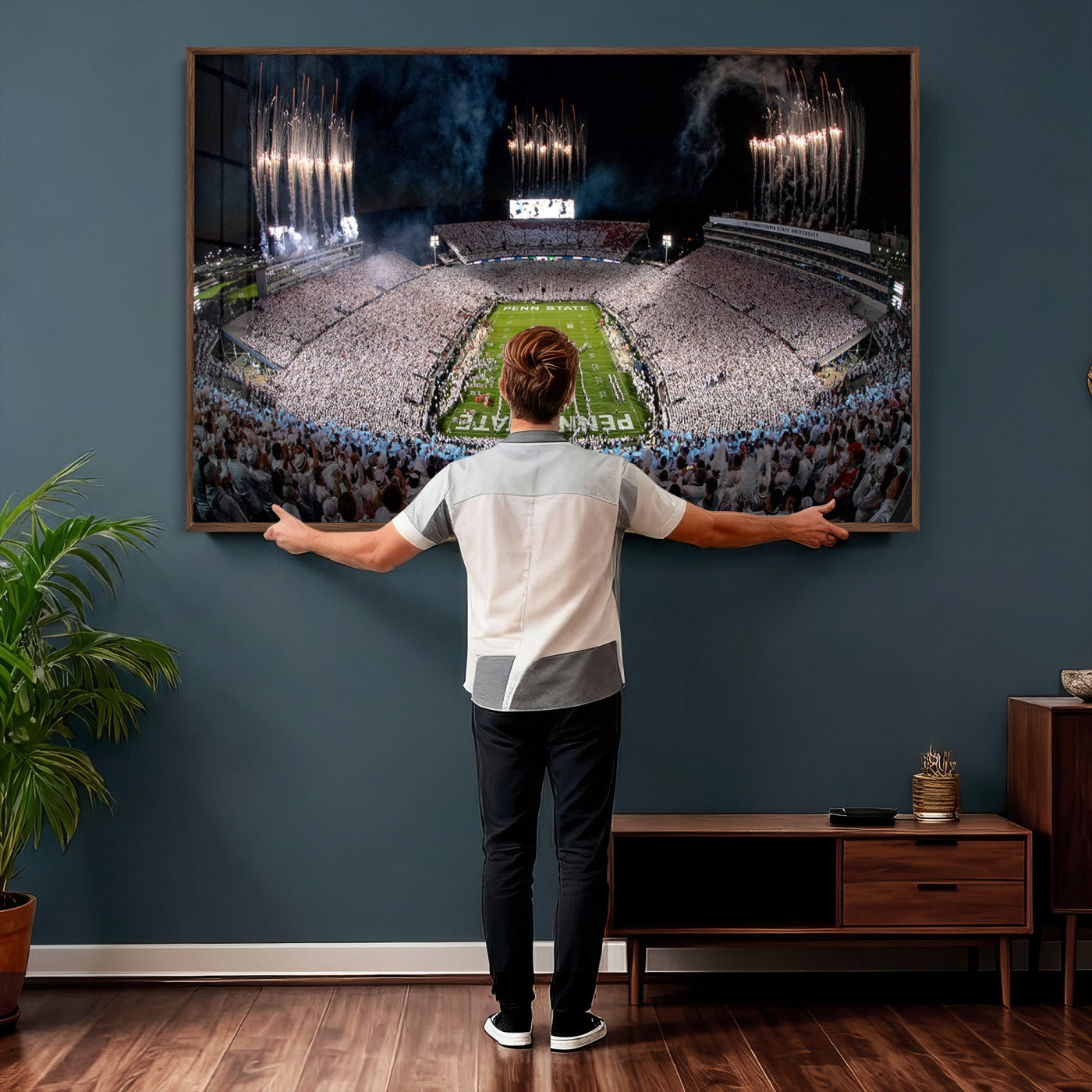 11391-MGV-CV-36X24 - Penn State Football Wall Art Canvas Print – Framed Stadium Game Day Sports Team Spirit Artwork for Home, Office