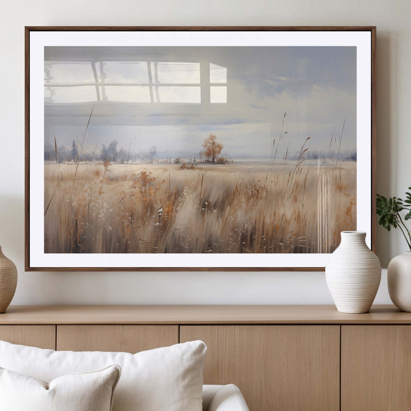 MGC-FP-36x24 - Golden Fields Wall Art Print Canvas – Serene Landscape of Nature’s Tranquility in Minimalist for