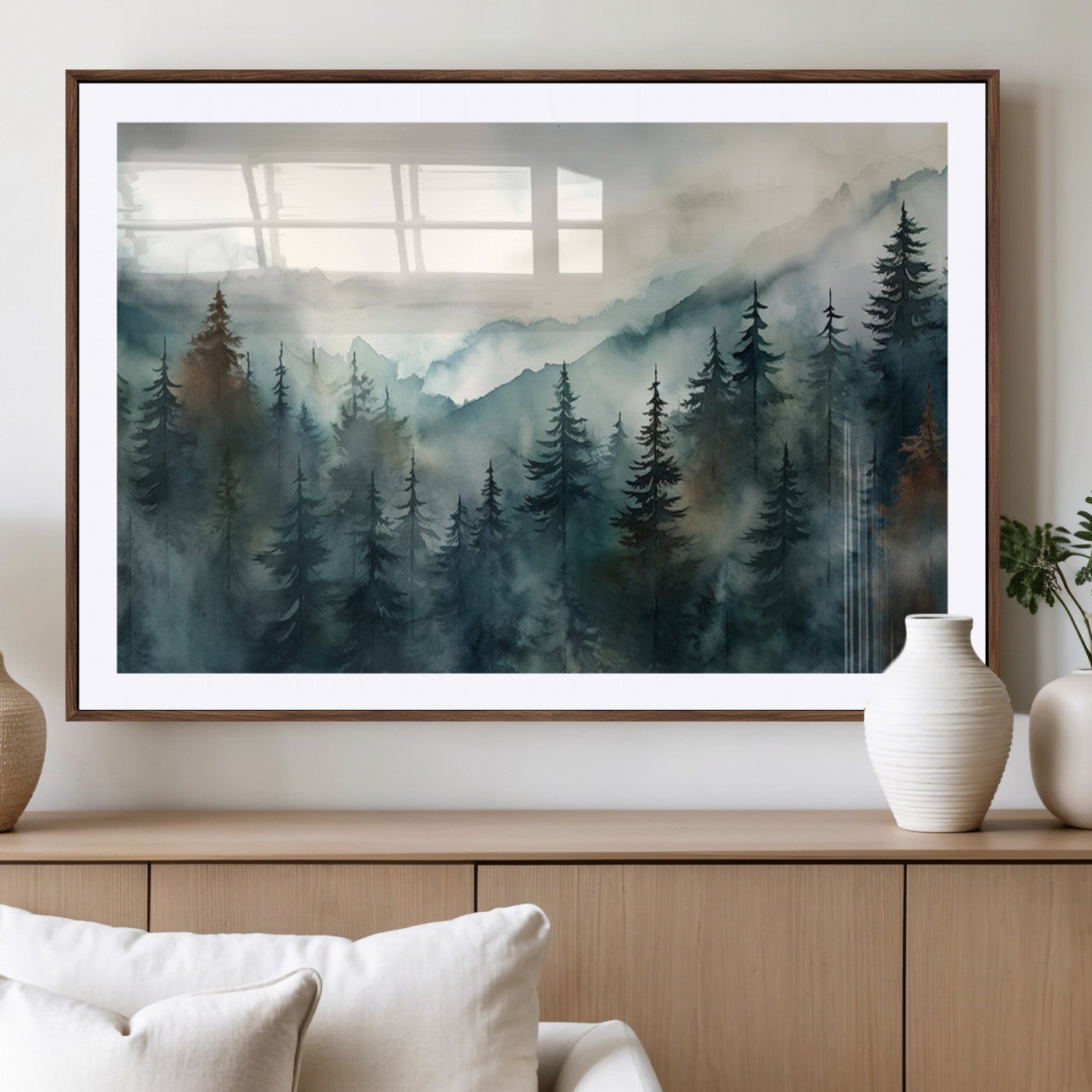 48468-MGV-CV-36X24-Serenity Forest Wall Art Canvas | Foggy Mountain Landscape Canvas Print for Living Room or Office | Nature-Inspired Woodland Decor