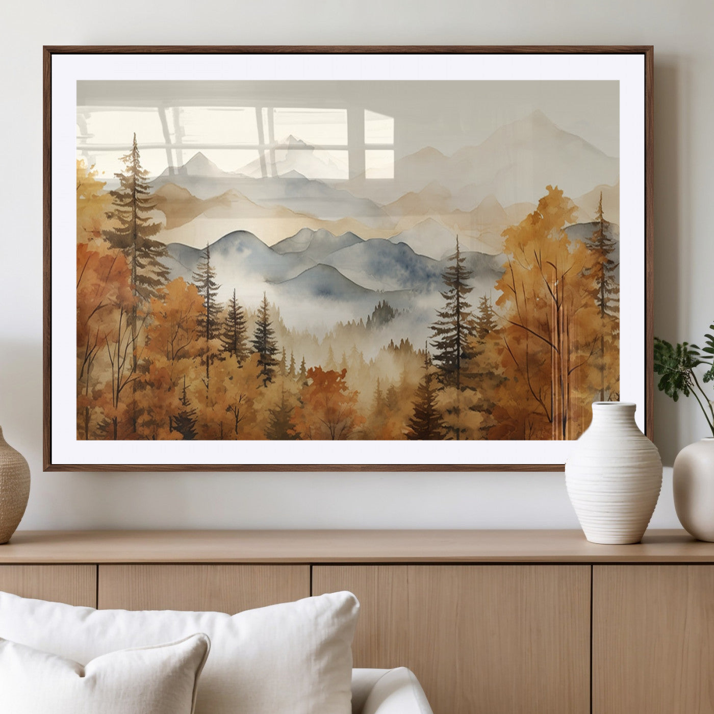 MGC-FP-36x24 - Golden Autumn Forest Wall Art Canvas | Mountain Landscape Canvas Print for Living Room or Bedroom |