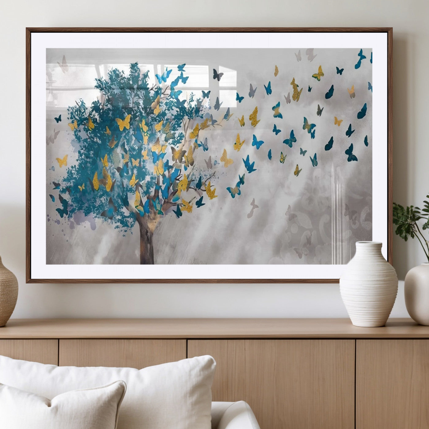 -Tree Butterfly Abstract Tree and Butterfly Wall Art Canvas Print