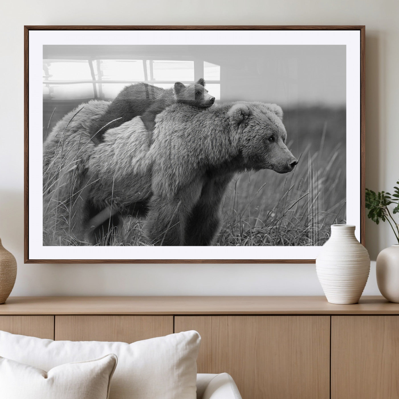-Bear and Cub Wall Art Canvas | 399 Bear Cub Wildlife-Inspired Animal Art for Living Room or Office |