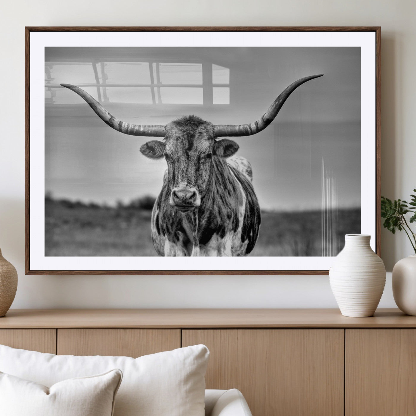 -Texas Longhorn Cow Wall Art, Texas Longhorn Canvas, Cattle Canvas Print