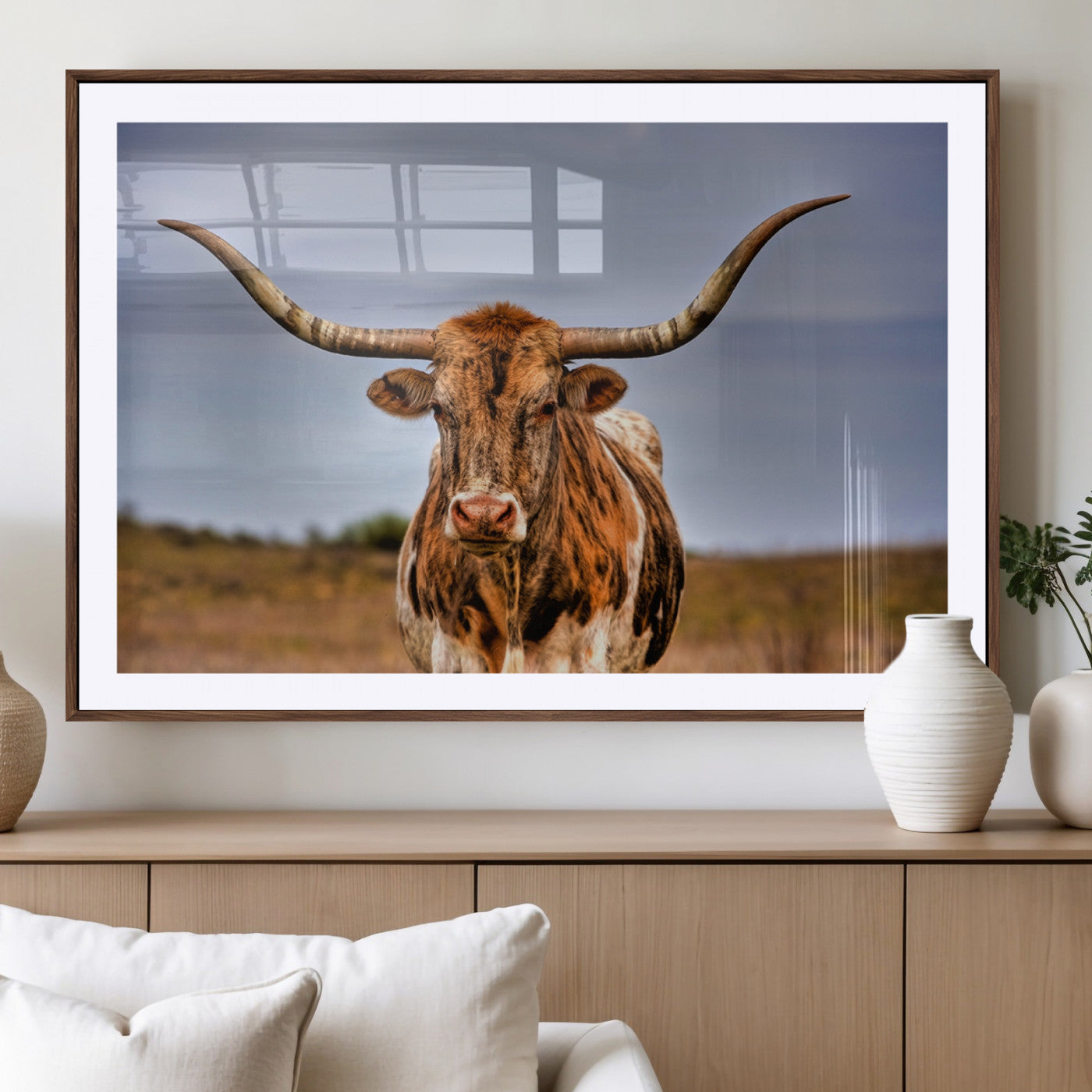 -Texas Longhorn Wall Art Print, Framed Longhorn Cow Wall Art