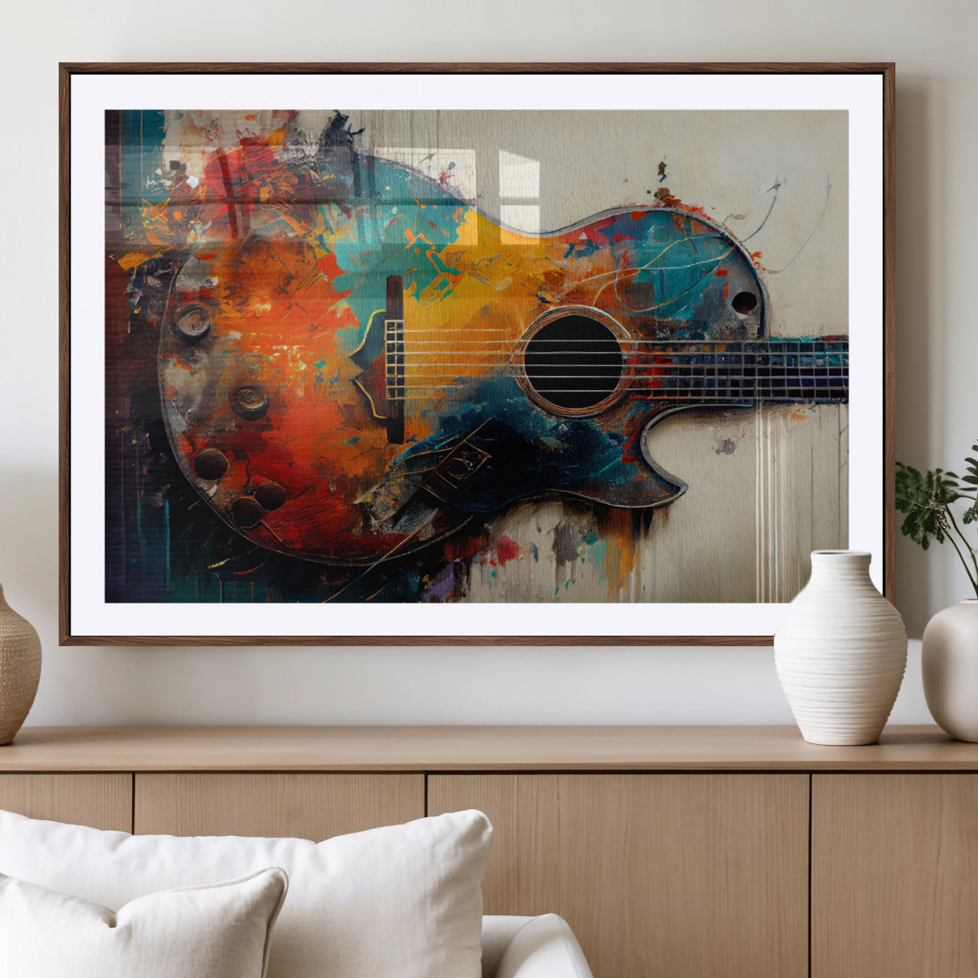 MGC-FP-36x24 - Abstract Guitar Wall Art Canvas | Vibrant Music-Inspired Art for Living Room or Studio | Colorful