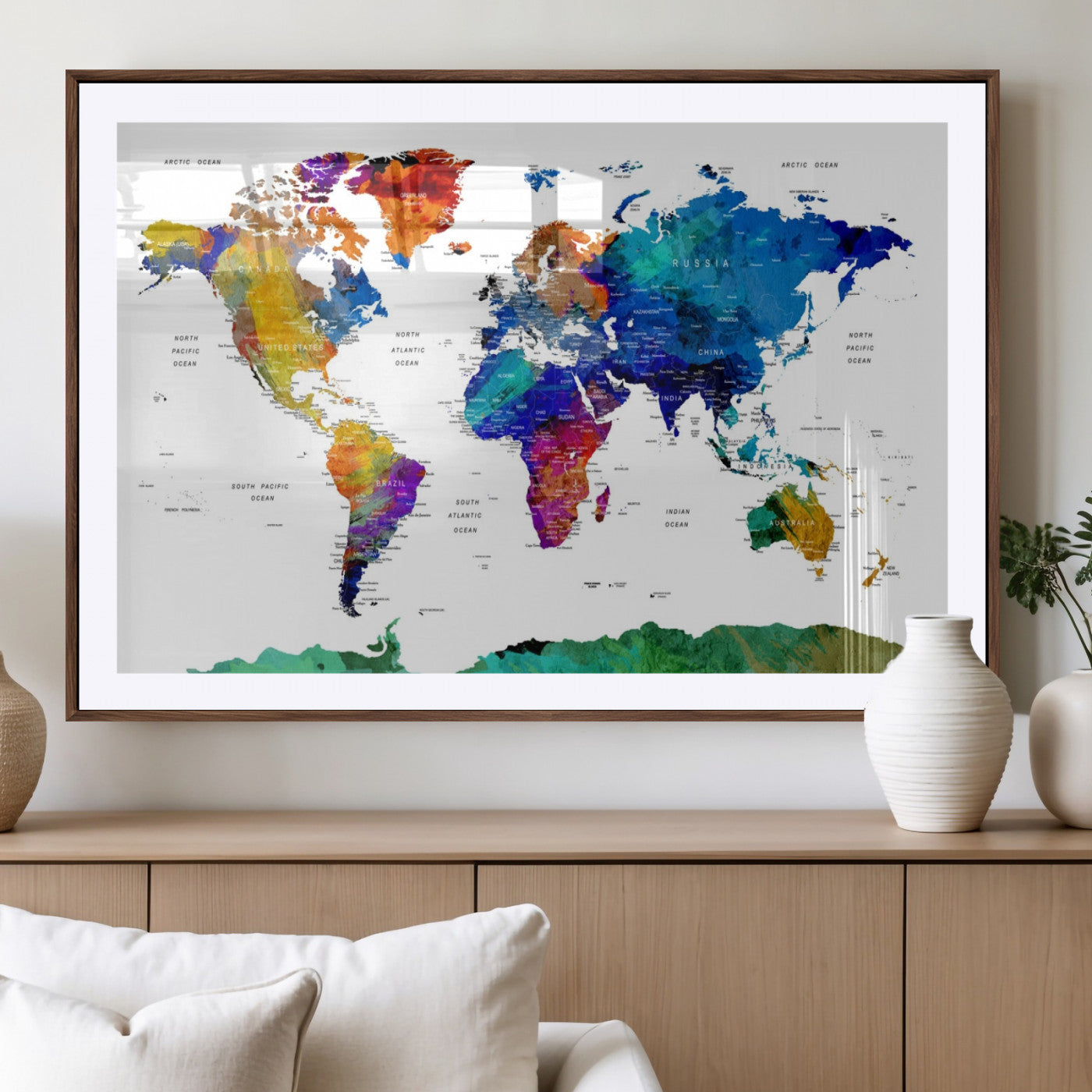 -Push Pin World Map Canvas Print – Framed Wall Art for Couples to Track Their Travels – Anniversary