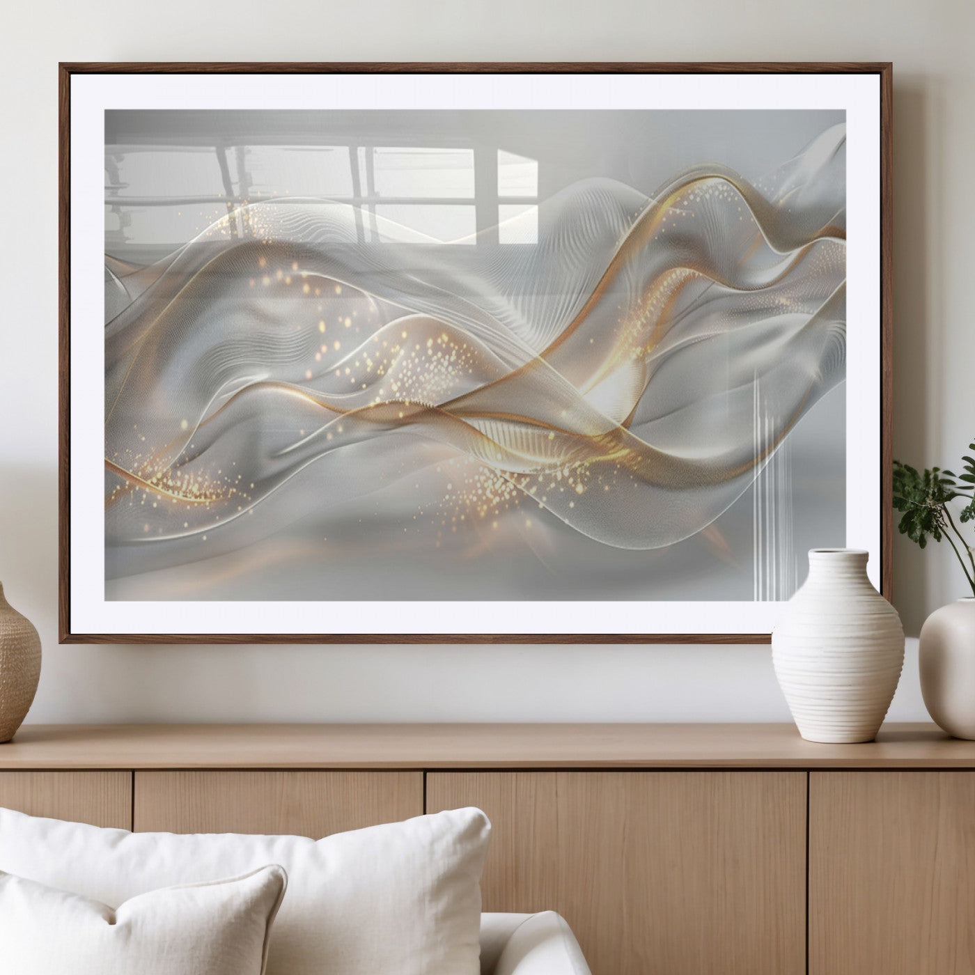 -Abstract art Grey and Gold Lines Wall Art