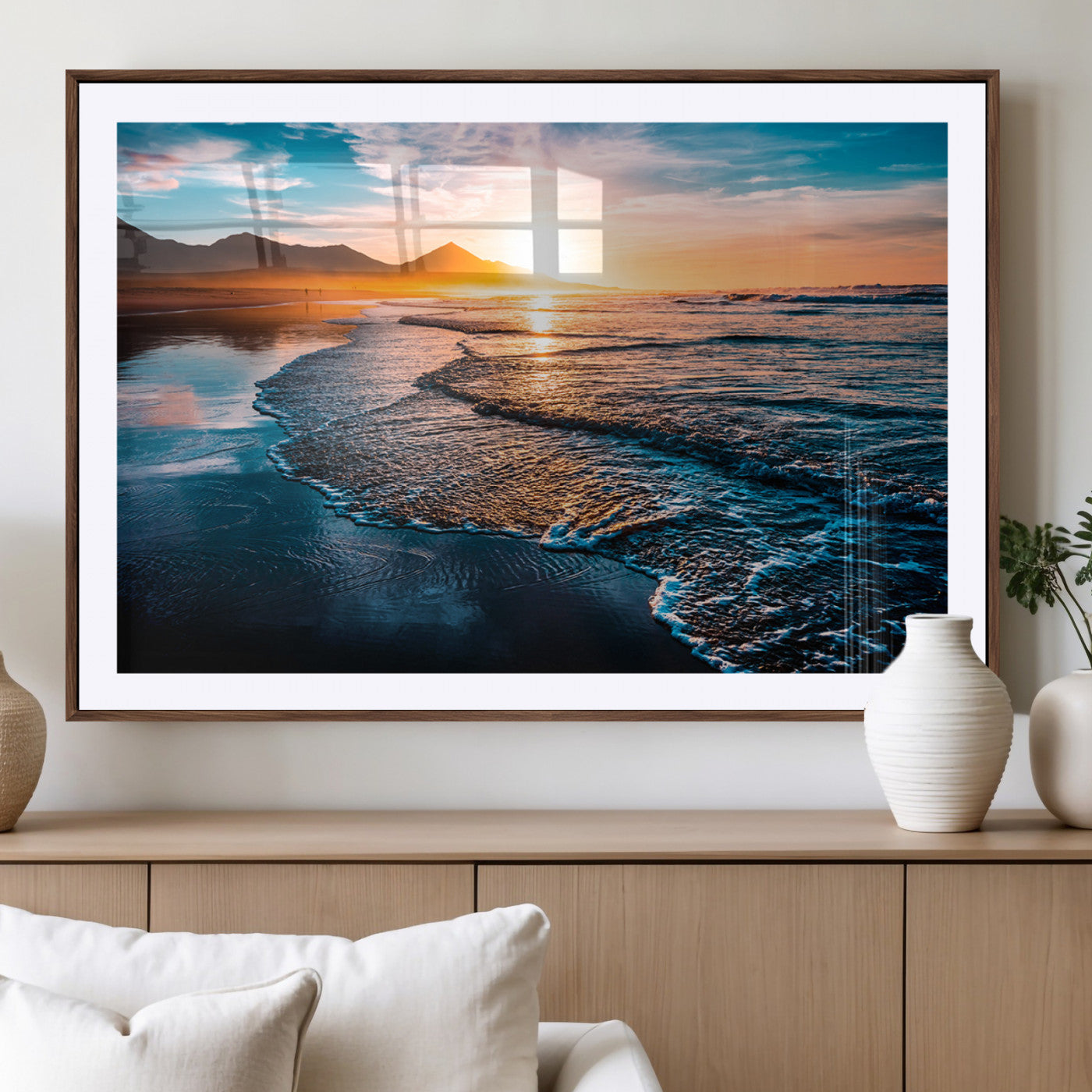 MGC-FP-36x24 - Beach Ocean Sunset on the Sea Wall Art Canvas, Beach Ocean Sunset Canvas Print