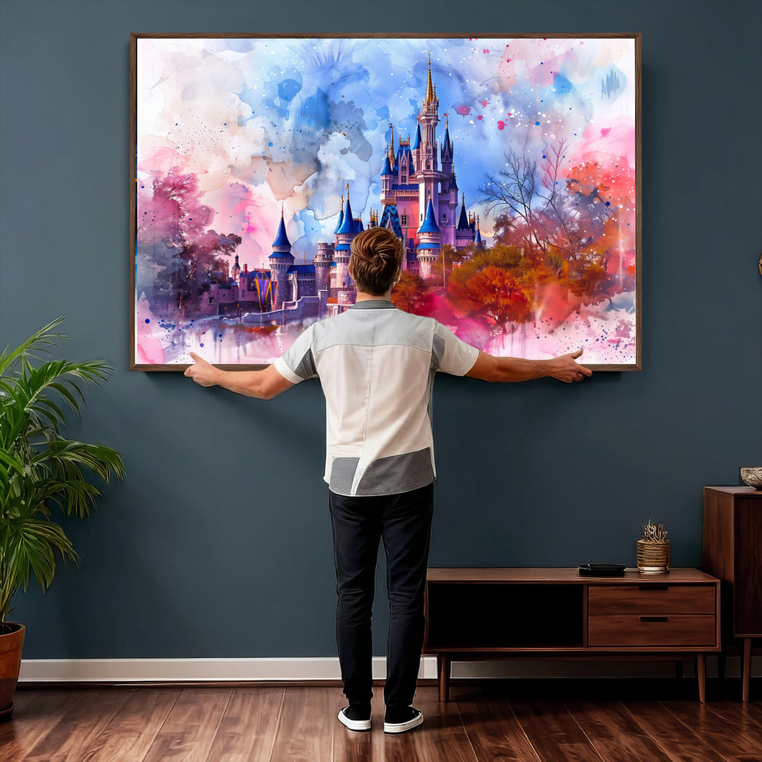 Disney Wall Art: Dreamy Watercolor Cinderella Castle Canvas Print