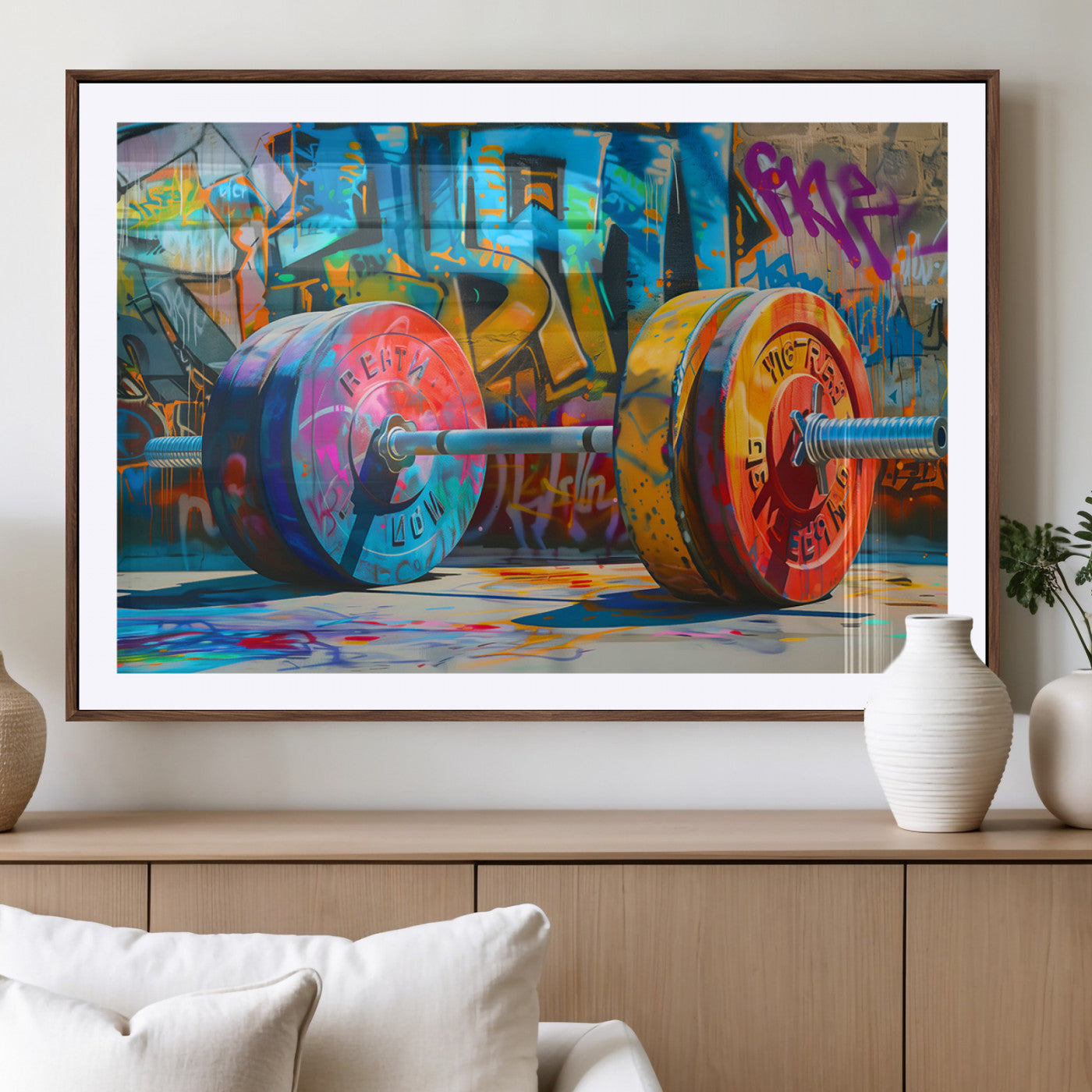 MGC-FP-36x24 - Fitness Gym Barbell Graffiti Wall Art Canvas Print