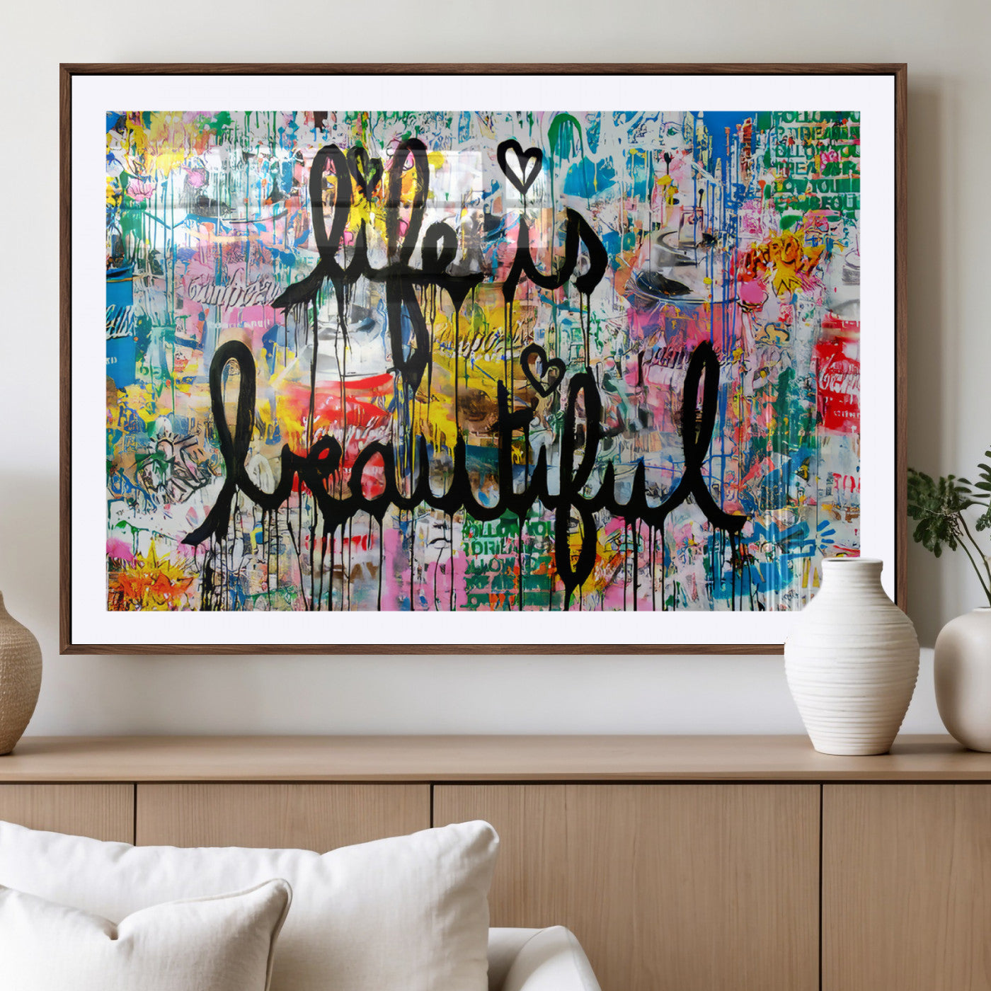 MGC-FP-36x24 - Life Beautiful Art Print - Banksy Graffiti Wall Art Canvas Print | Graffiti Wall Art Canvas Print