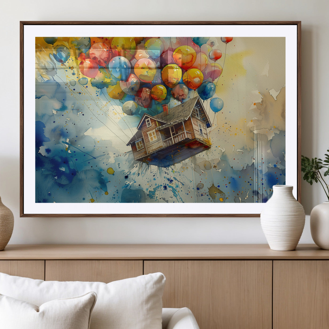 MGC-FP-36x24 - UP-Inspired Floating House with Balloons Canvas Art – Colorful 3-Panel Wall Decor for Living Room,