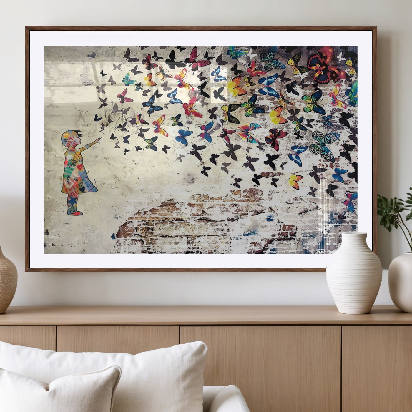 MGC-FP-36x24 - Banksy Wall Art - Banksy Girl Butterfly Graffiti Wall Art Canvas Print - Butterfly Girl and Freedom