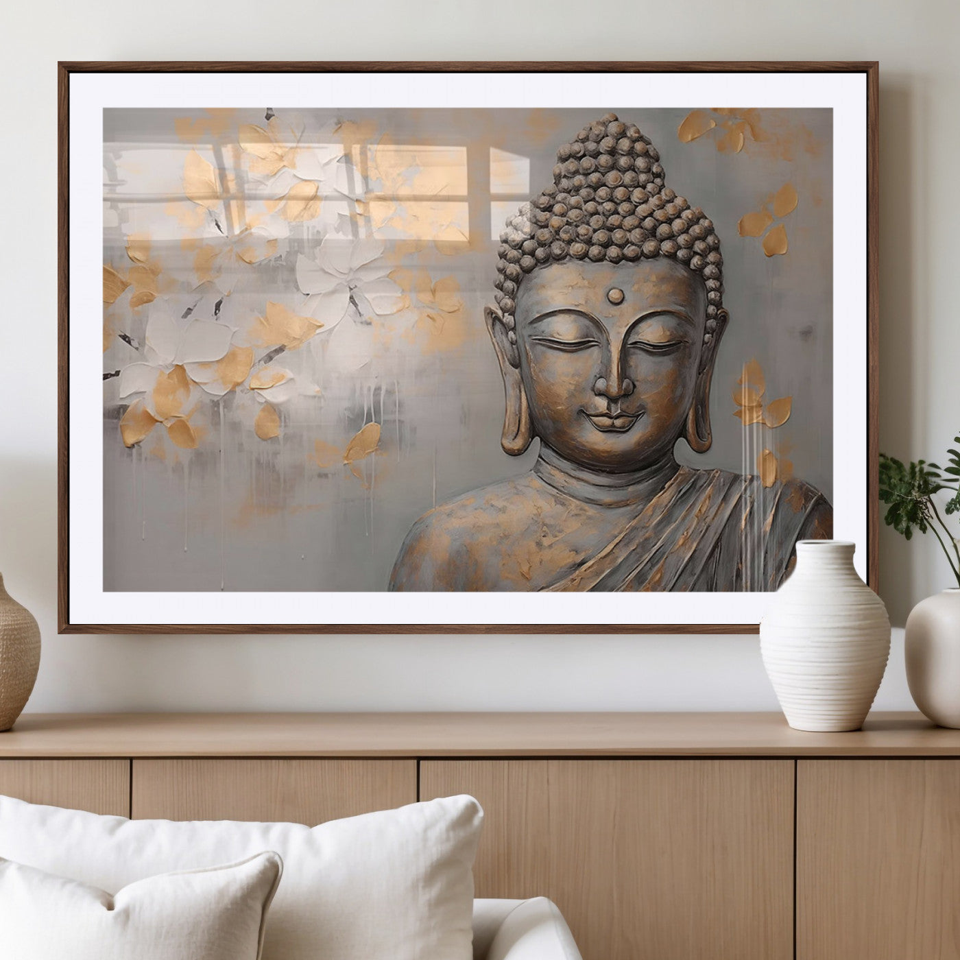 MGC-FP-36x24 - Abstract Buddha Statue Wall Art Canvas Print - Modern Meditation Decor for Living Room, Office, Yoga