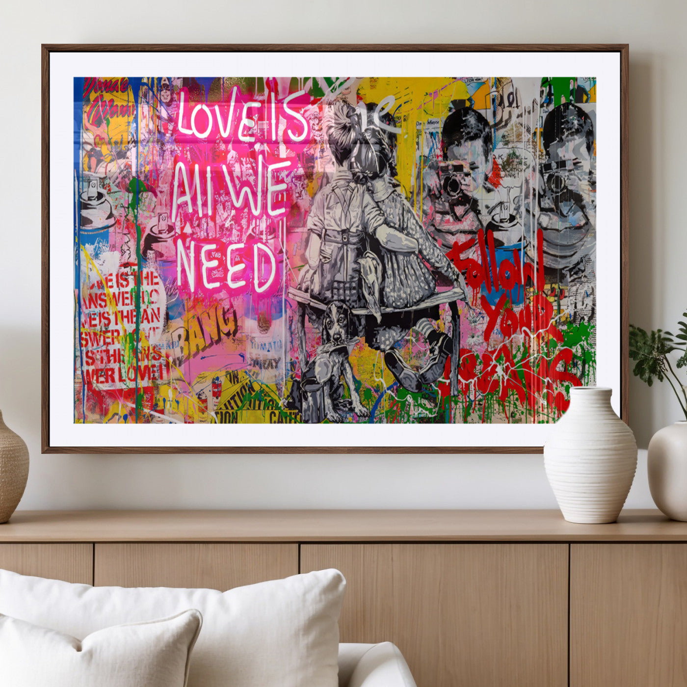 MGC-FP-36x24 - Follow Your Dreams & Love is All We Need Graffiti Street Art Triptych | Colorful Urban Wall Art