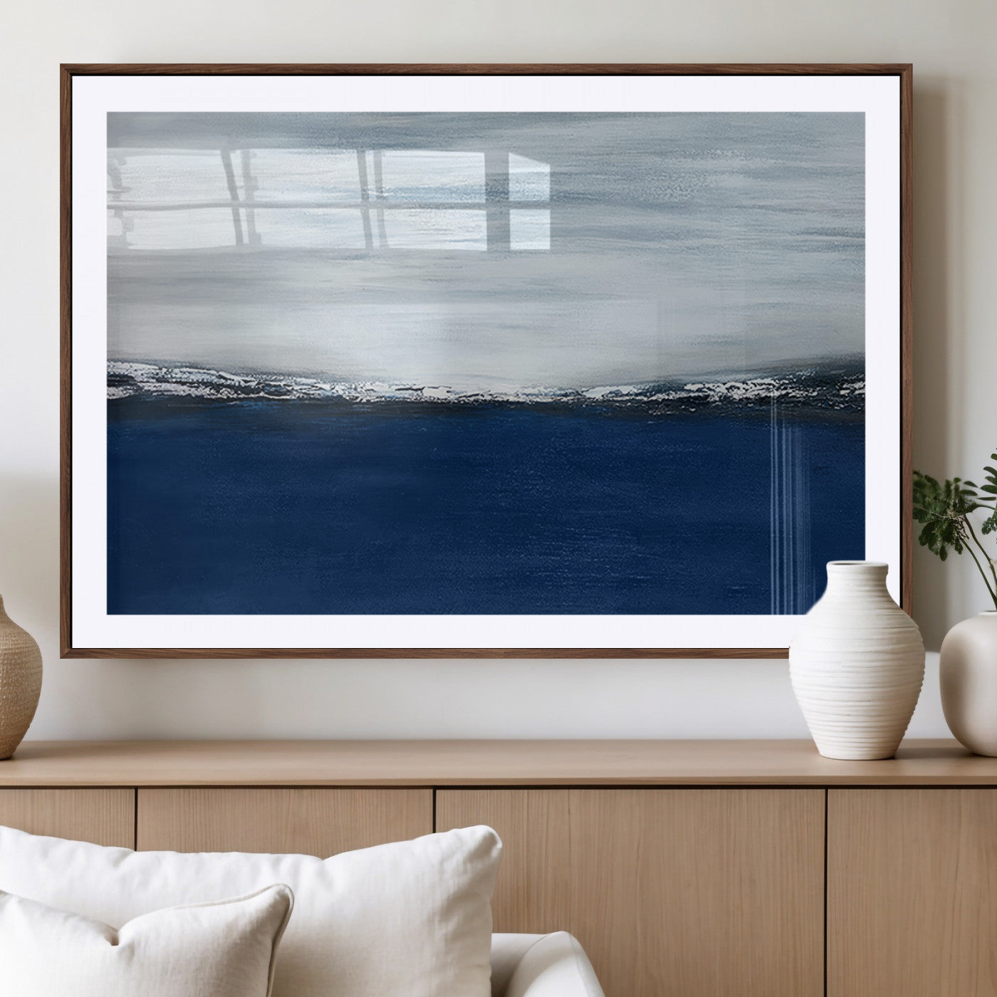 -Navy Blue Abstract Wall Art Canvas Print