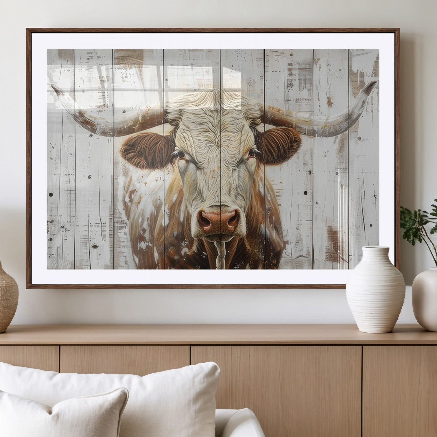 -Rustic Longhorn Bull Wall Art Canvas Set – Western-Inspired Farmhouse Décor - Ready to Hang