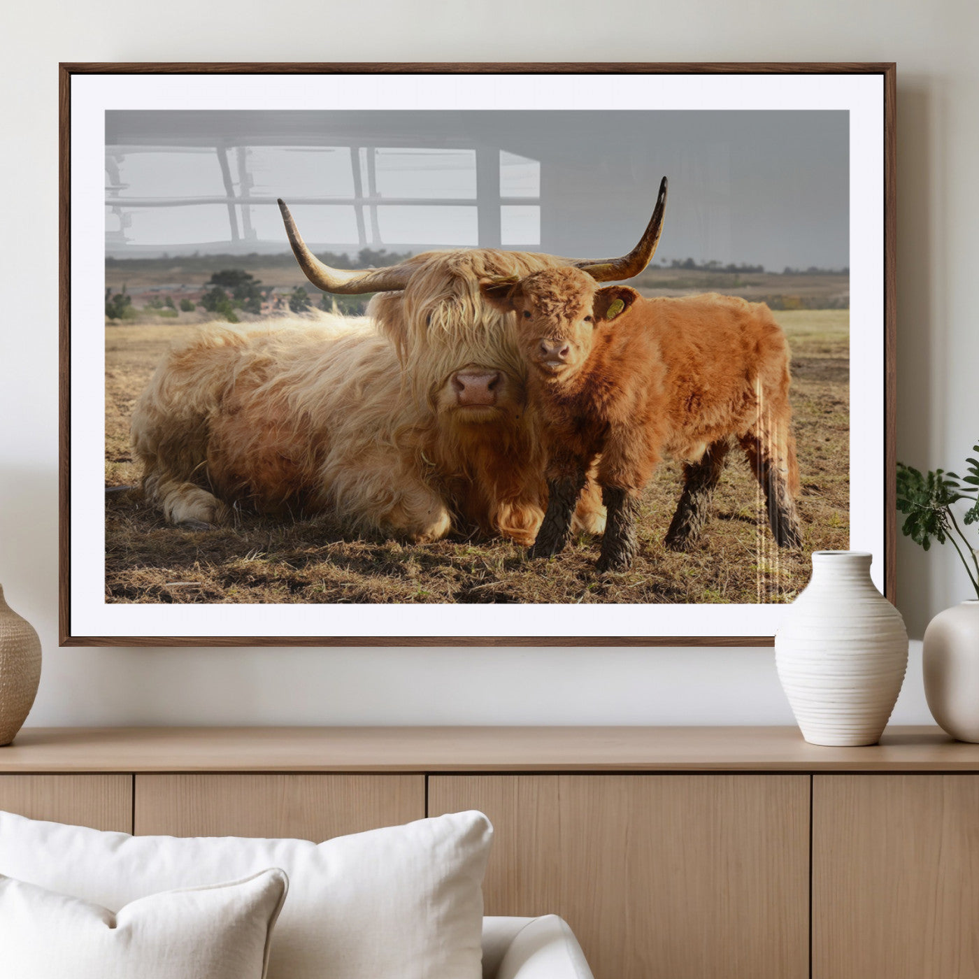 MGC-FP-36x24 - Highland Cow Canvas Wall Art Animal Print for Farm House Decor