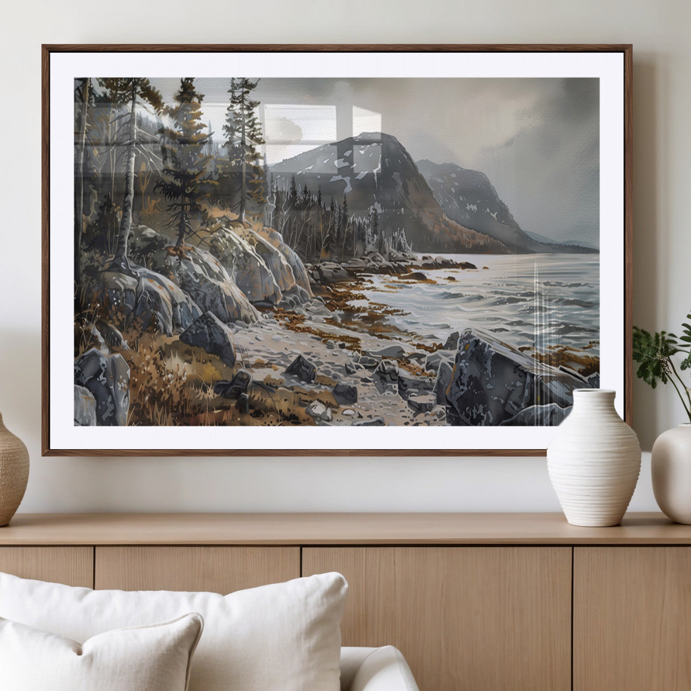 -Serene Coastal View of Acadia National Park - Stunning 3-Panel Wall Art Canvas Print, Framed, Ready