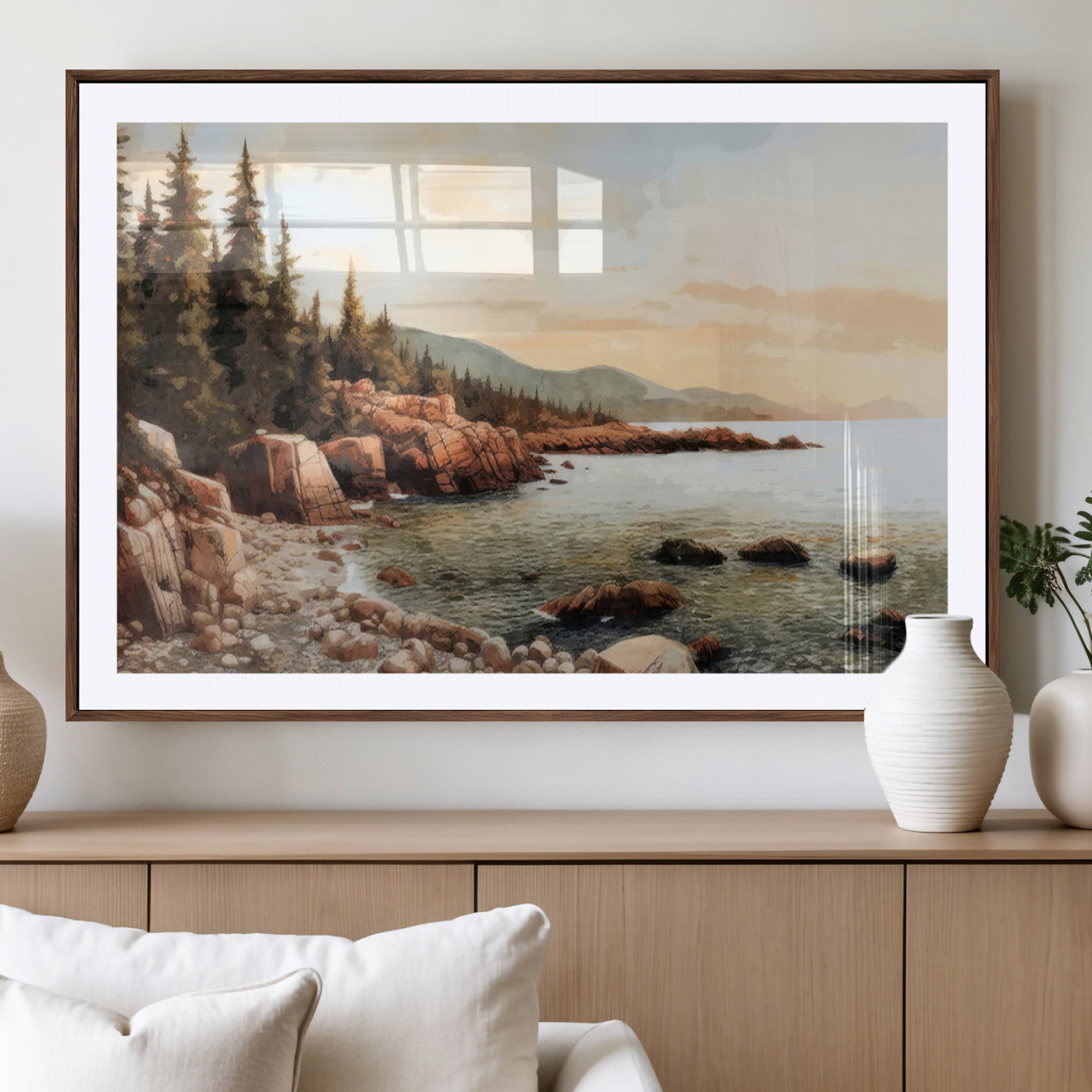MGC-FP-36x24 - Serene Coastal View of Acadia National Park Wall Art - Stunning 3-Panel Wall Art Canvas Print,
