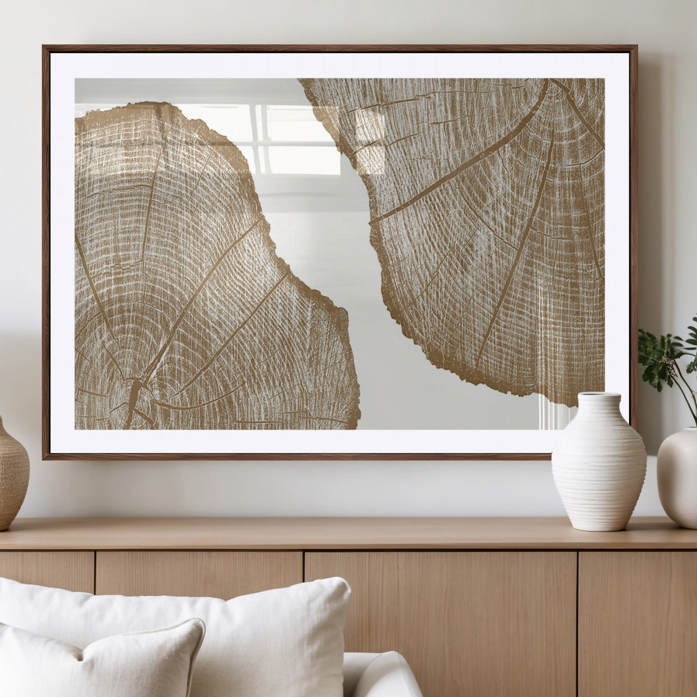 -Rustic Brown Tree Ring Wall Art Canvas Print – Framed and Ready to Hang – Elegant Nature-Inspired