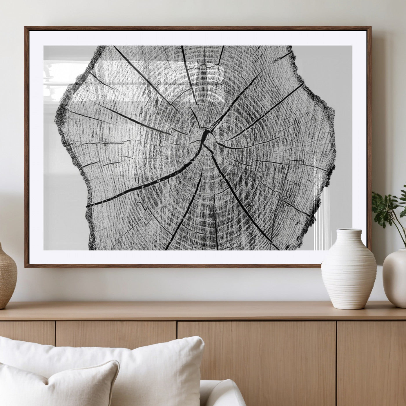 -Rustic Tree Ring Wall Art Canvas Print – Framed and Ready to Hang – Perfect for Nature-Inspired and