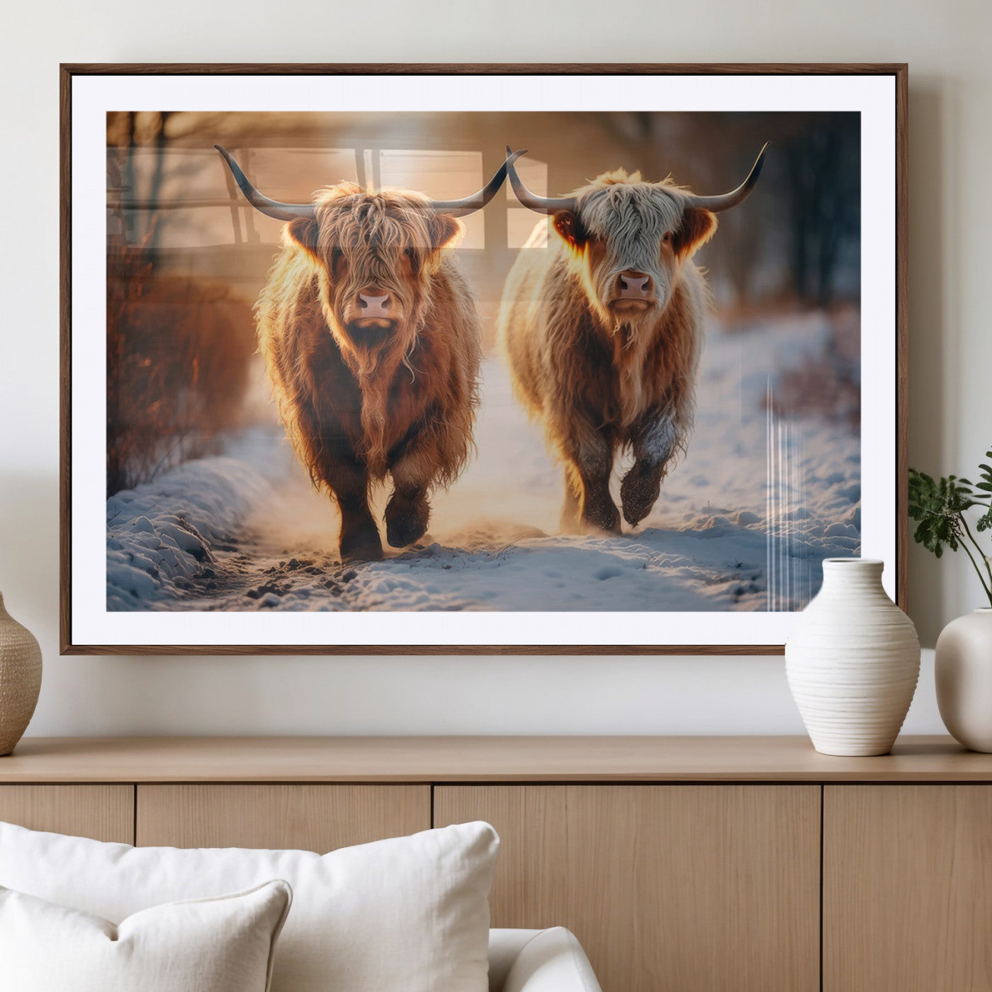 MGC-FP-36x24 - Scottish Highland Cow Horn Farm Wall Art Canvas Print