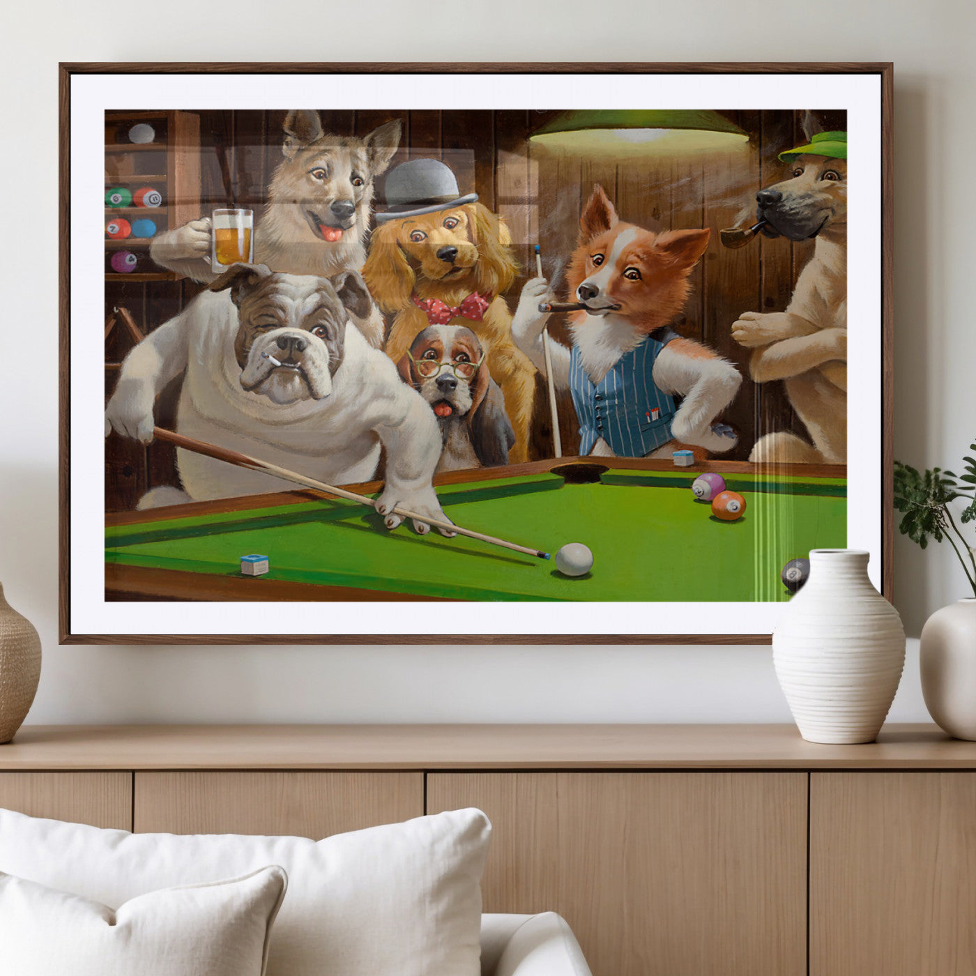 MGC-FP-36x24 - Dogs Playing Pool Canvas Wall Art Funny Gifts Dog Print