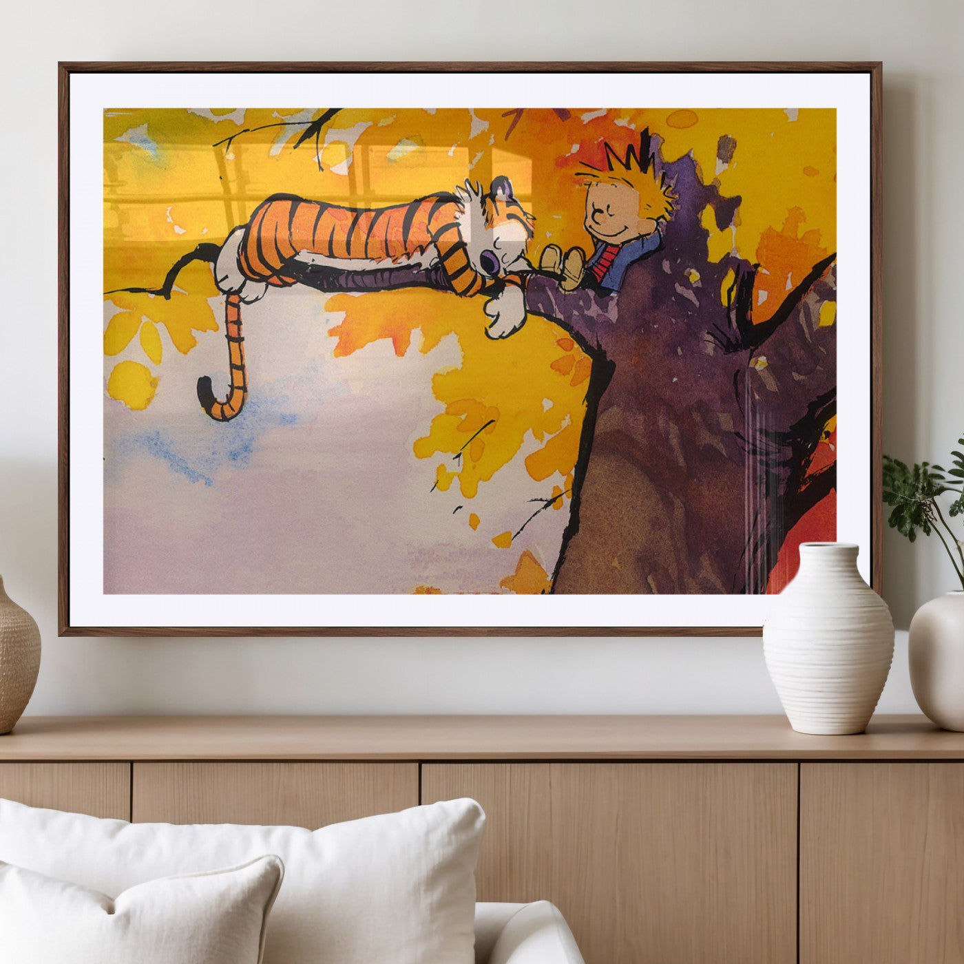 MGC-FP-36x24 - Calvin and Hobbes Tree Scene Canvas Print | 3 Panel Large Wall Art for Living Room or Kid’s Room,
