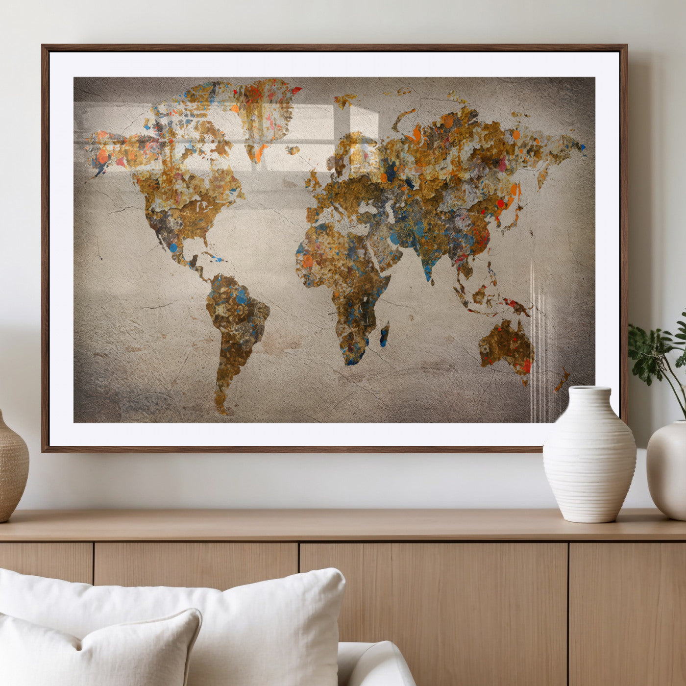 MGC-FP-36x24 - Push Pin World Map Canvas Print – Framed Wall Art for Couples to Track Their Travels – Anniversary