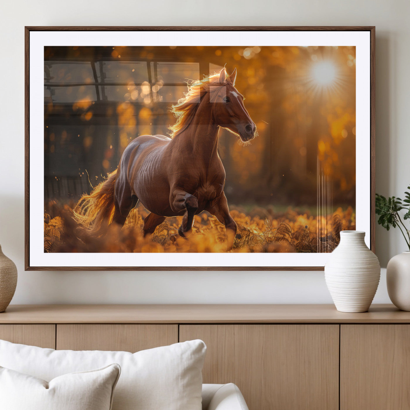 -Running Horse Sunset Forest Wall Art Canvas Print