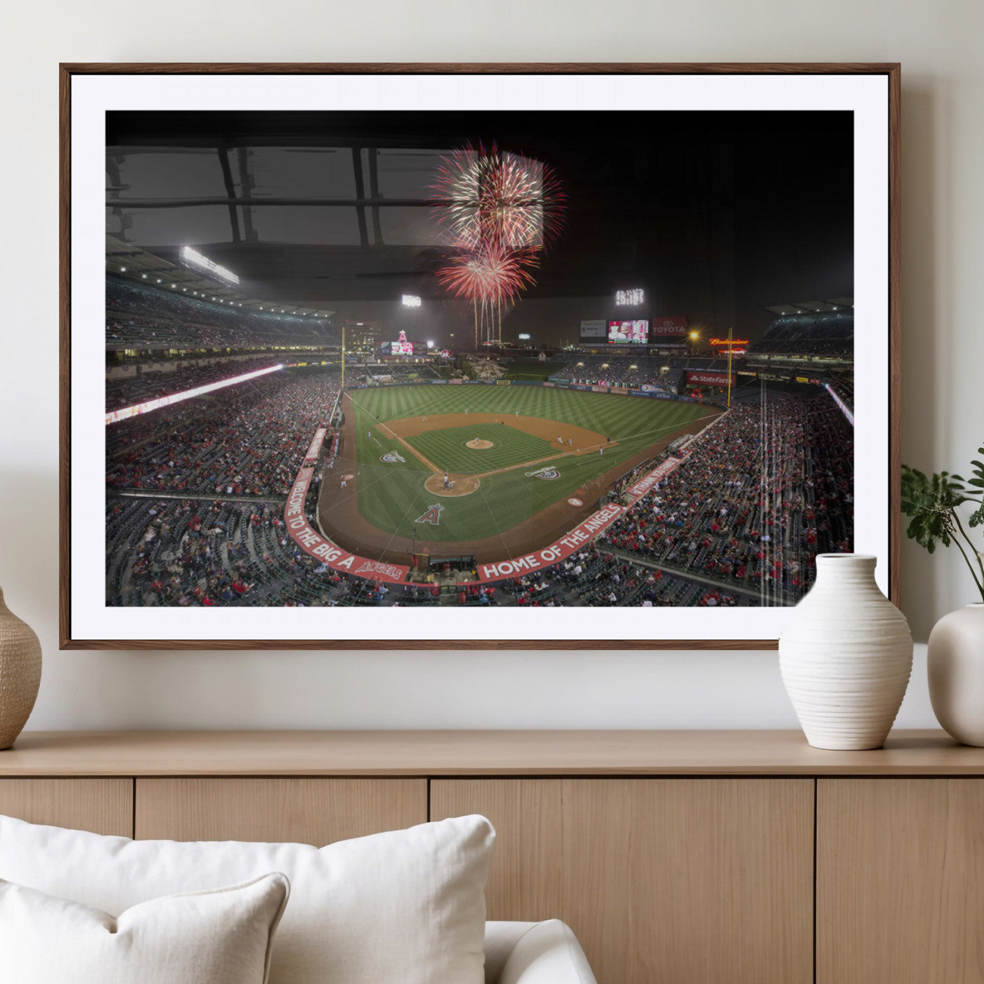 -Fireworks at Angel Stadium – Los Angeles Angels Canvas Print, Framed Los Angeles Angels Wall Art