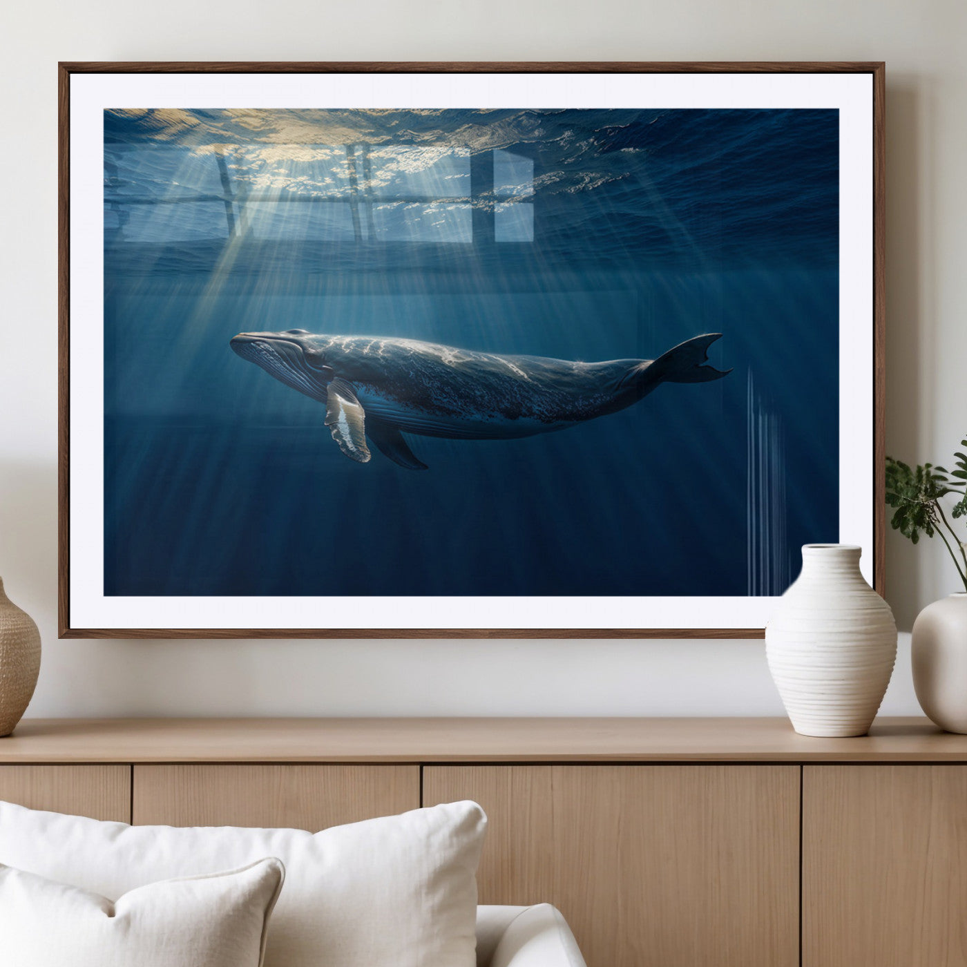 -Whale under Ocean Wall Art Canvas Print