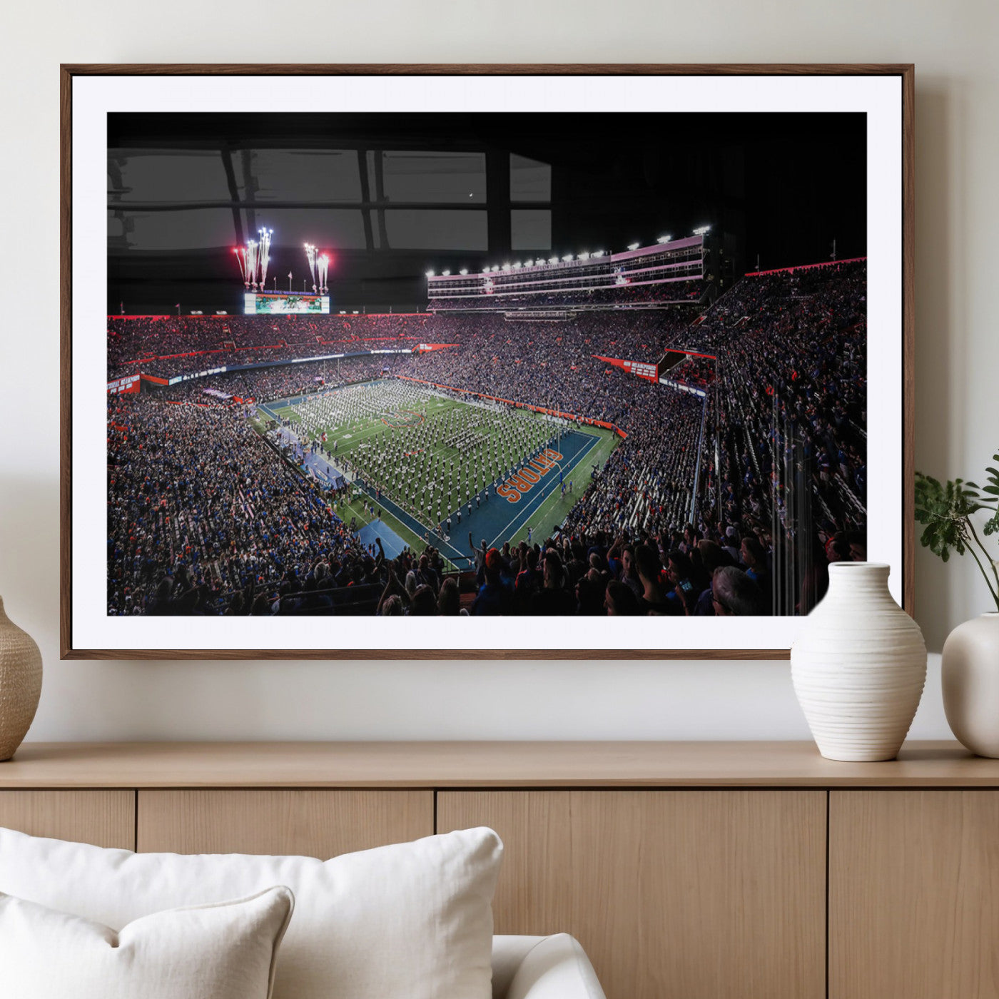 MGC-FP-36x24 - Ben Hill Griffin Stadium Night Game Triple Canvas Wall Art - Florida Gators Football Match