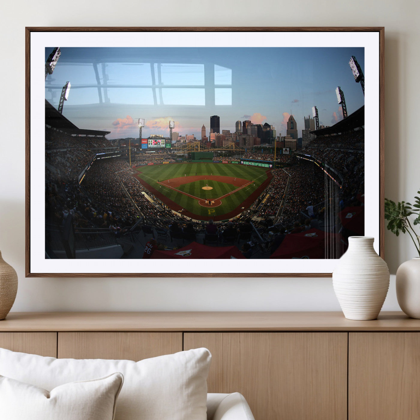 -PNC Park Evening Game Triple Canvas Wall Art - Pittsburgh Pirates MLB Match - PNC Park Stadium Wall