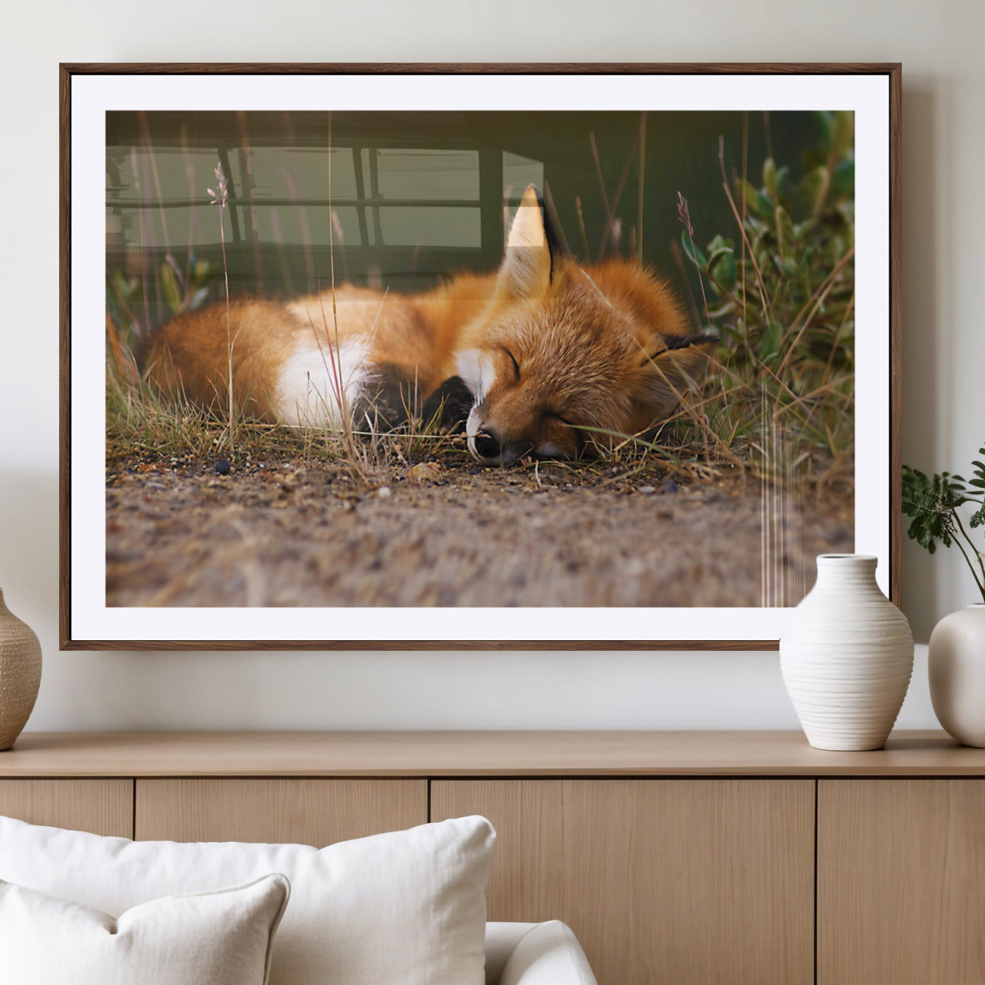 -Sleeping Fox Wall Art Canvas Print, Farmhouse Wall Decor and Animal Wall Art Print