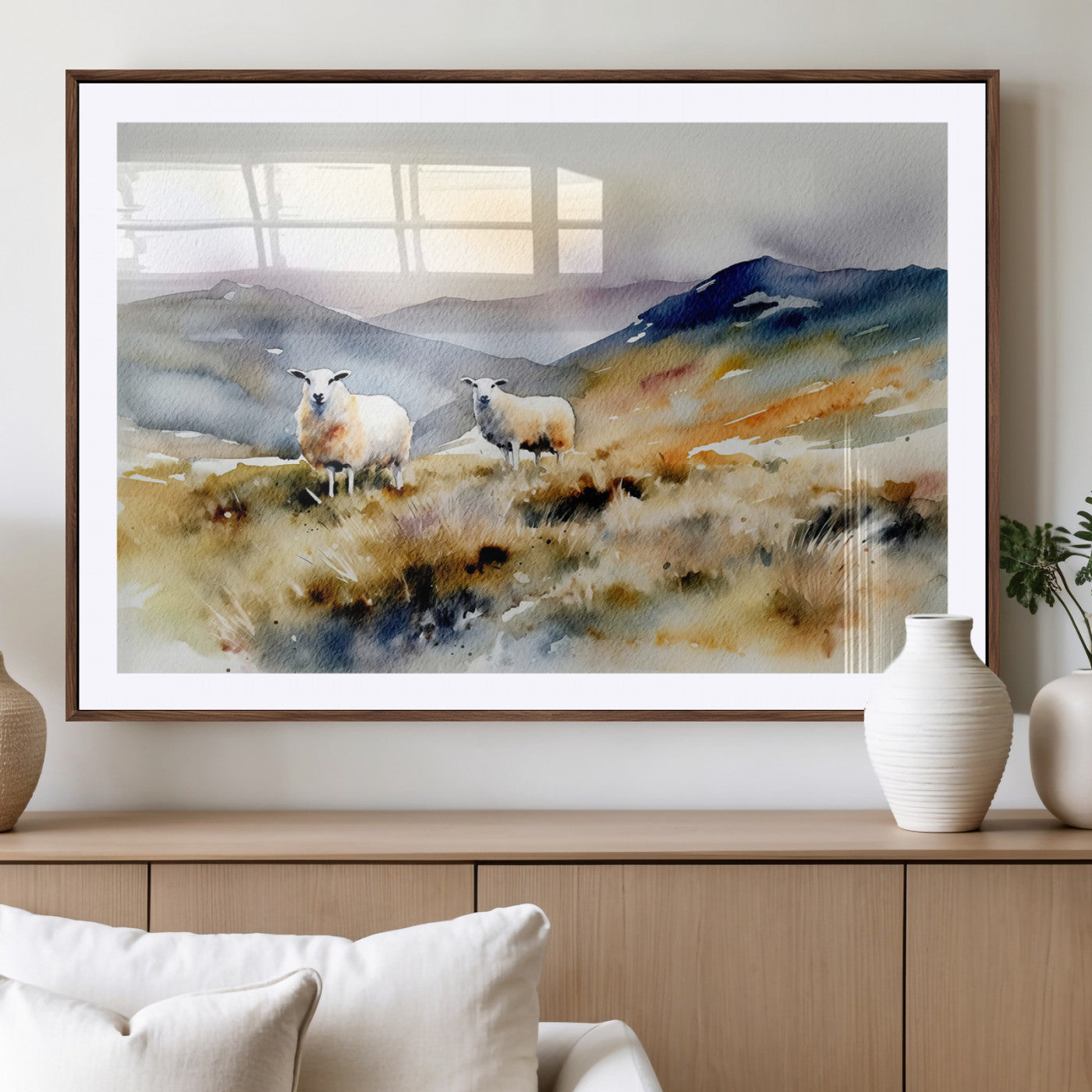 -Watercolor Sheep for Farmhouse Decor Wall Art Canvas Print, Mountain Wall Art Print