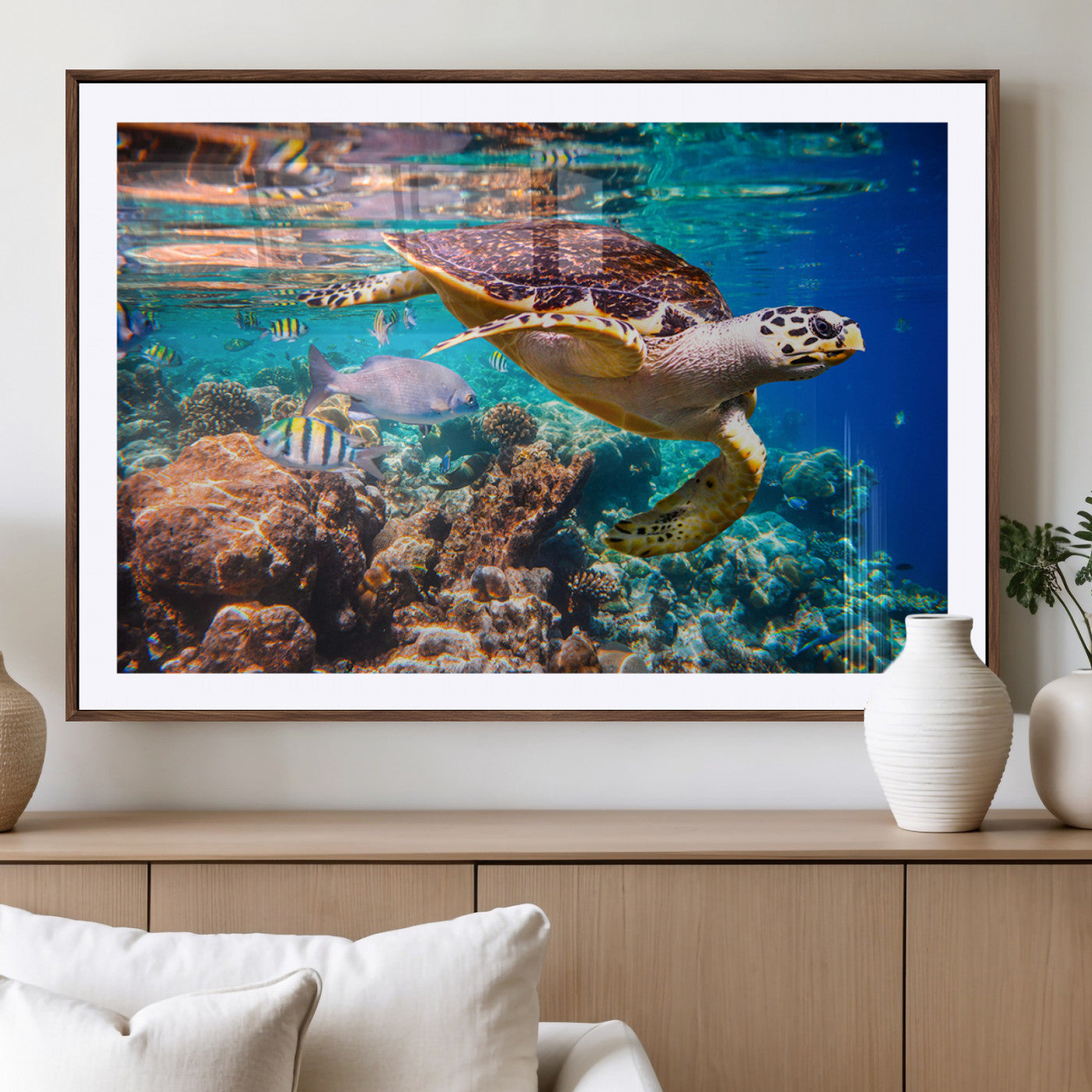 MGC-FP-36x24 - Sea Turtle Wall Art Canvas Print – Vibrant Ocean Coral Reef Décor, Ready to Hang